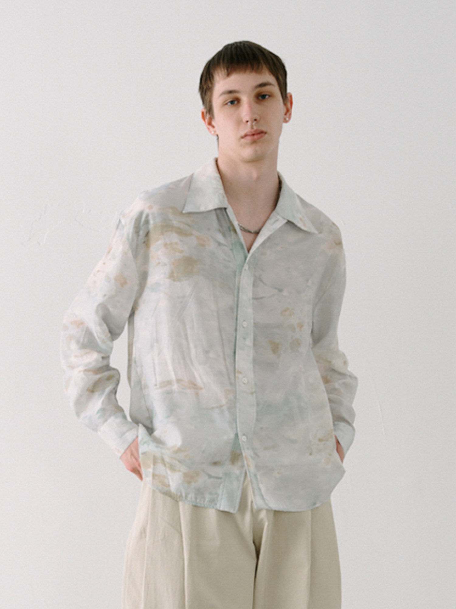 GRAINMUSTARD Washed Tie-Dye Draped Shirt, premium urban and streetwear designers apparel on PROJECTISR.com, GRAINMUSTARD