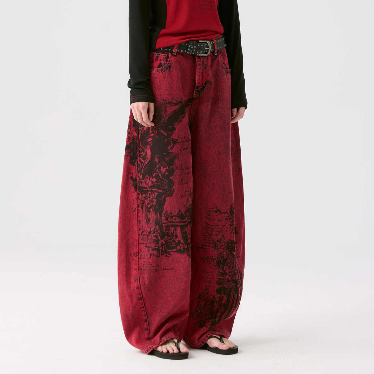 HAHAHA Hand-Painted Graphic Washed Wide-Leg Jeans