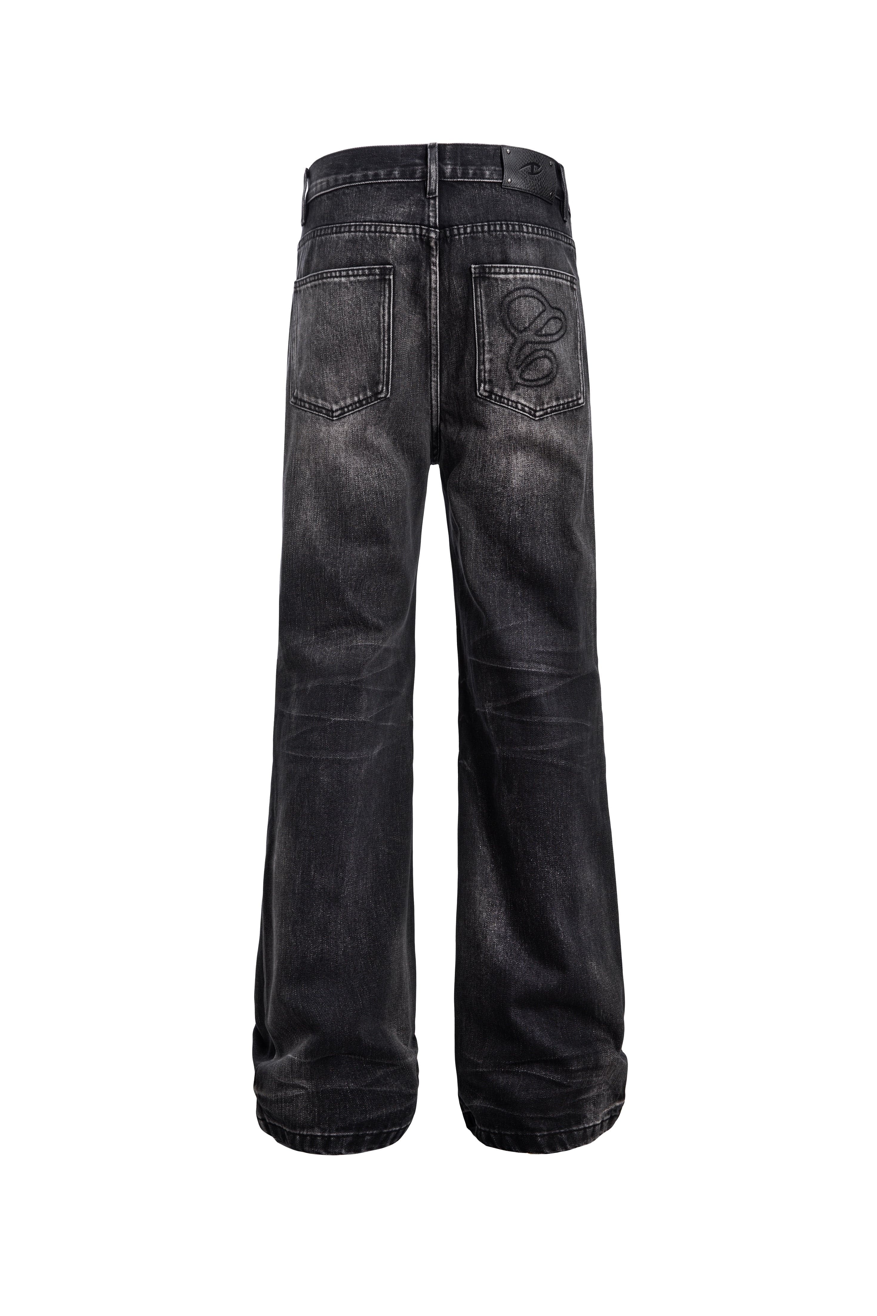 CATSSTAC Whisker Washed Frayed Straight-Leg Jeans, premium urban and streetwear designers apparel on PROJECTISR.com, CATSSTAC