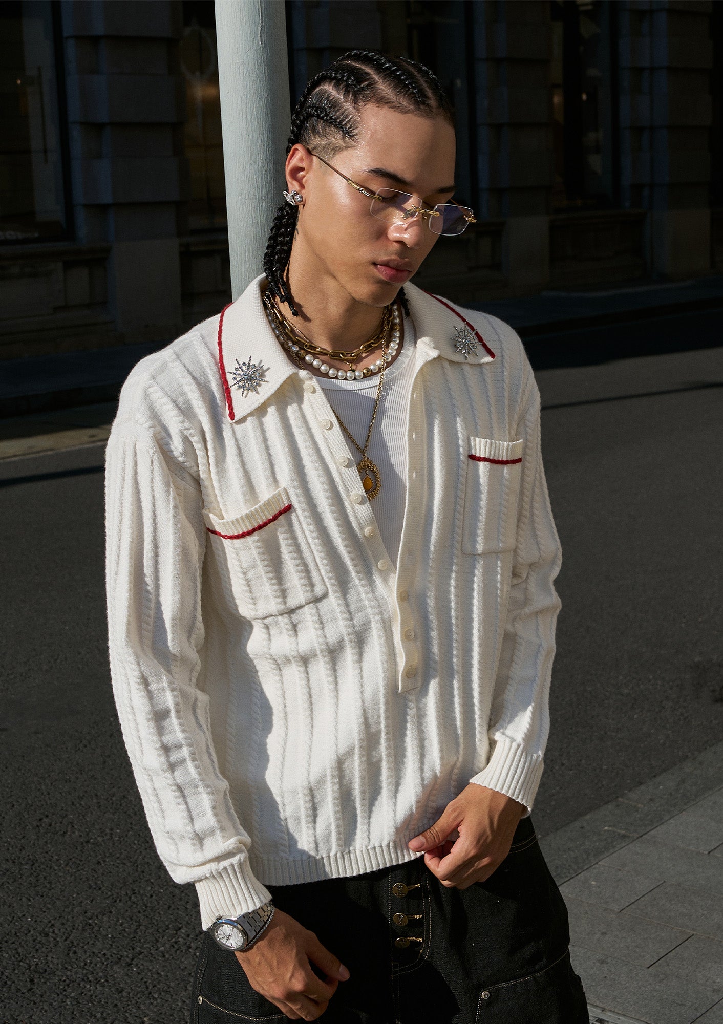 STEEPC Twist-Stitch Contrast Piped Sweater, premium urban and streetwear designers apparel on PROJECTISR.com, STEEPC