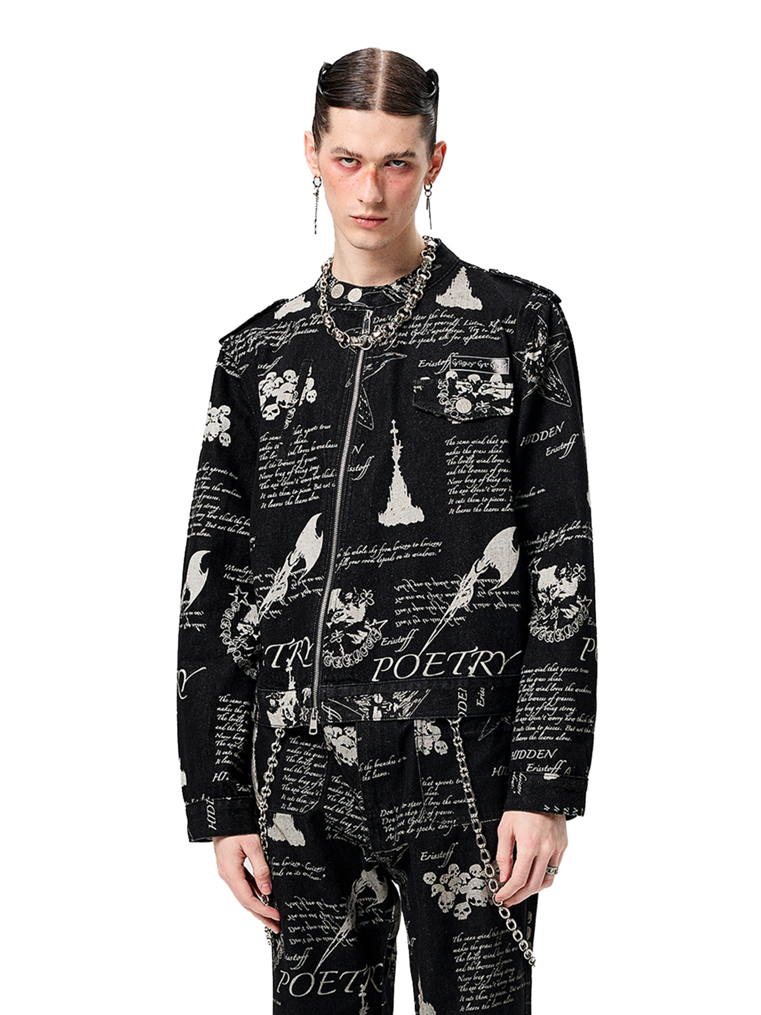 CYCYCY Punk Washed Graffiti Moto Denim Jacket