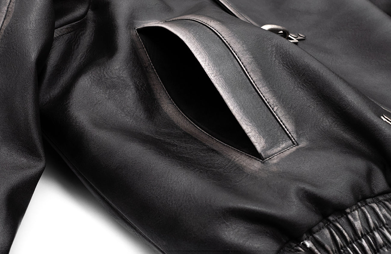 IN EXISTENCE Asymmetric Placket Washed Moto Jacket, premium urban and streetwear designers apparel on PROJECTISR.com, IN EXISTENCE