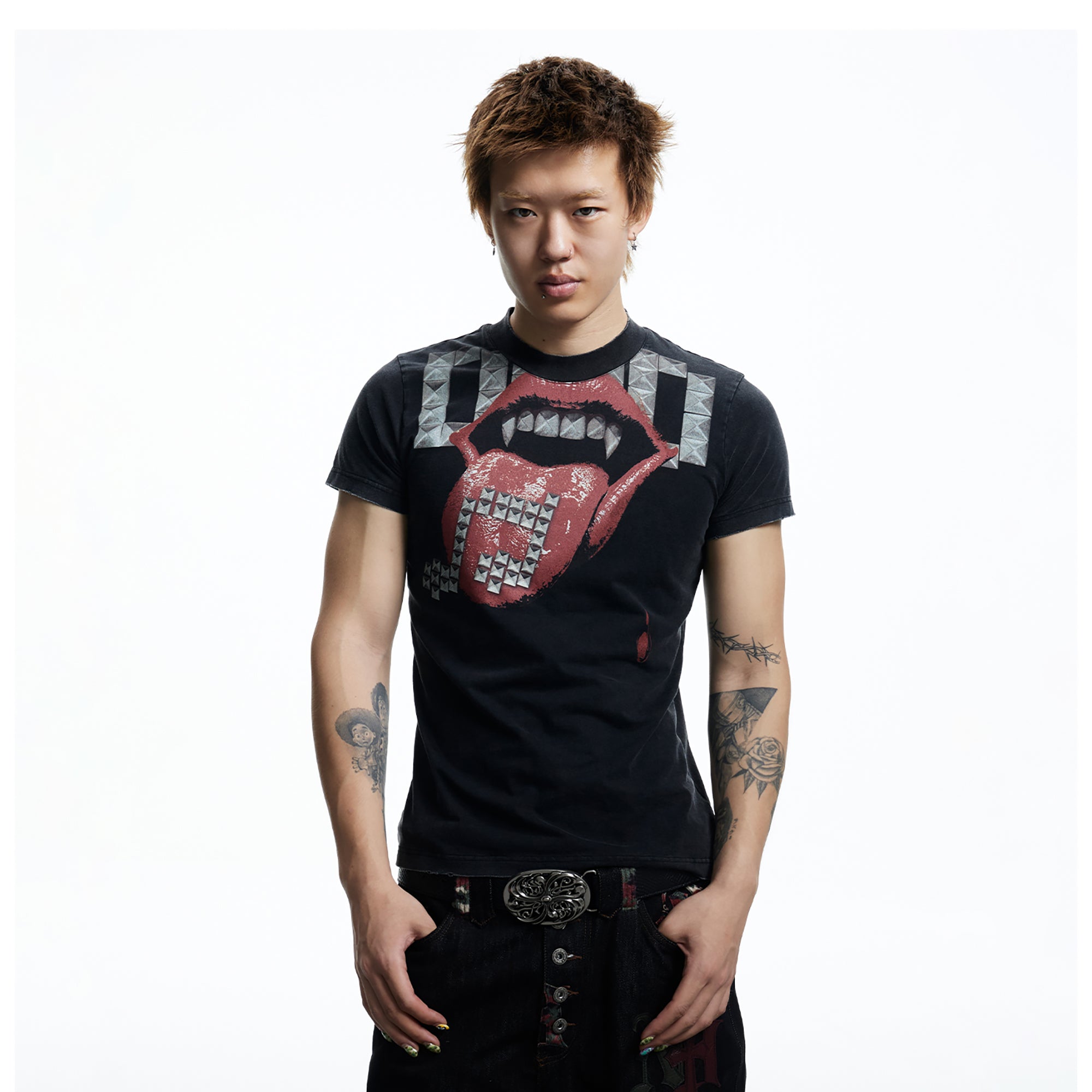 DND4DES Punk Stud Lips Print T-Shirt, premium urban and streetwear designers apparel on PROJECTISR.com, DND4DES