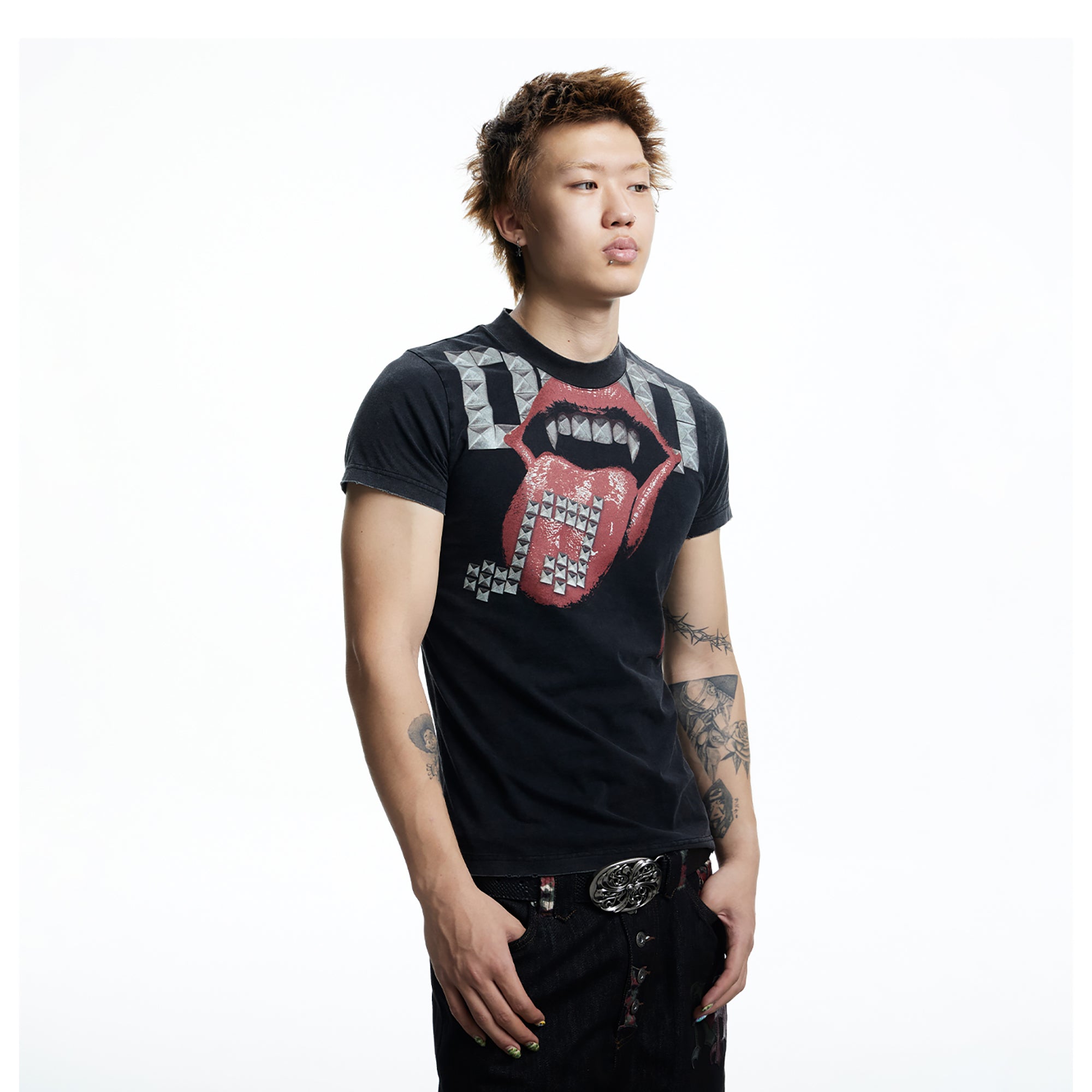 DND4DES Punk Stud Lips Print T-Shirt, premium urban and streetwear designers apparel on PROJECTISR.com, DND4DES