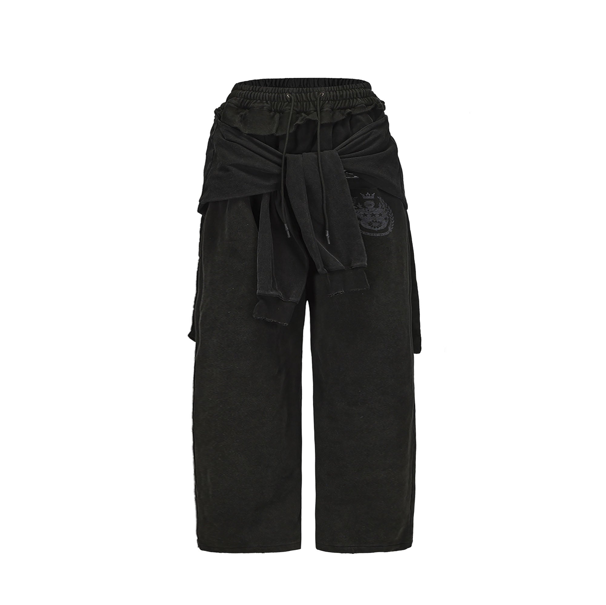 CYCYCY Layered Raw Edge Wide-Leg Sweatpants Black