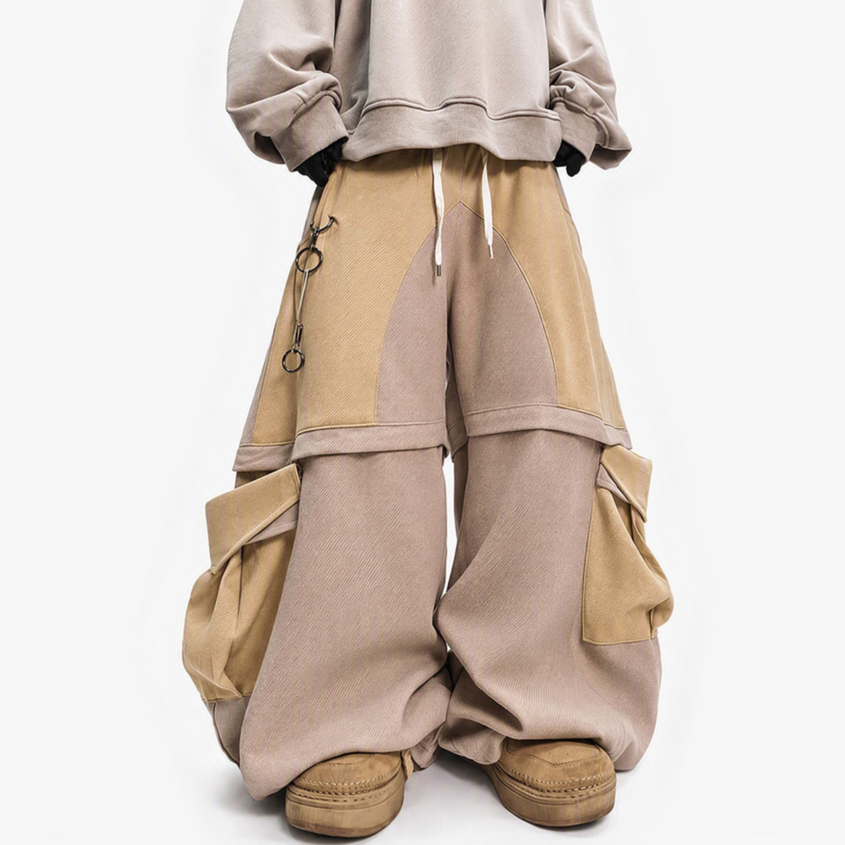 UUCSCC Spliced Large-Pocket Wide-Leg Curved Pants