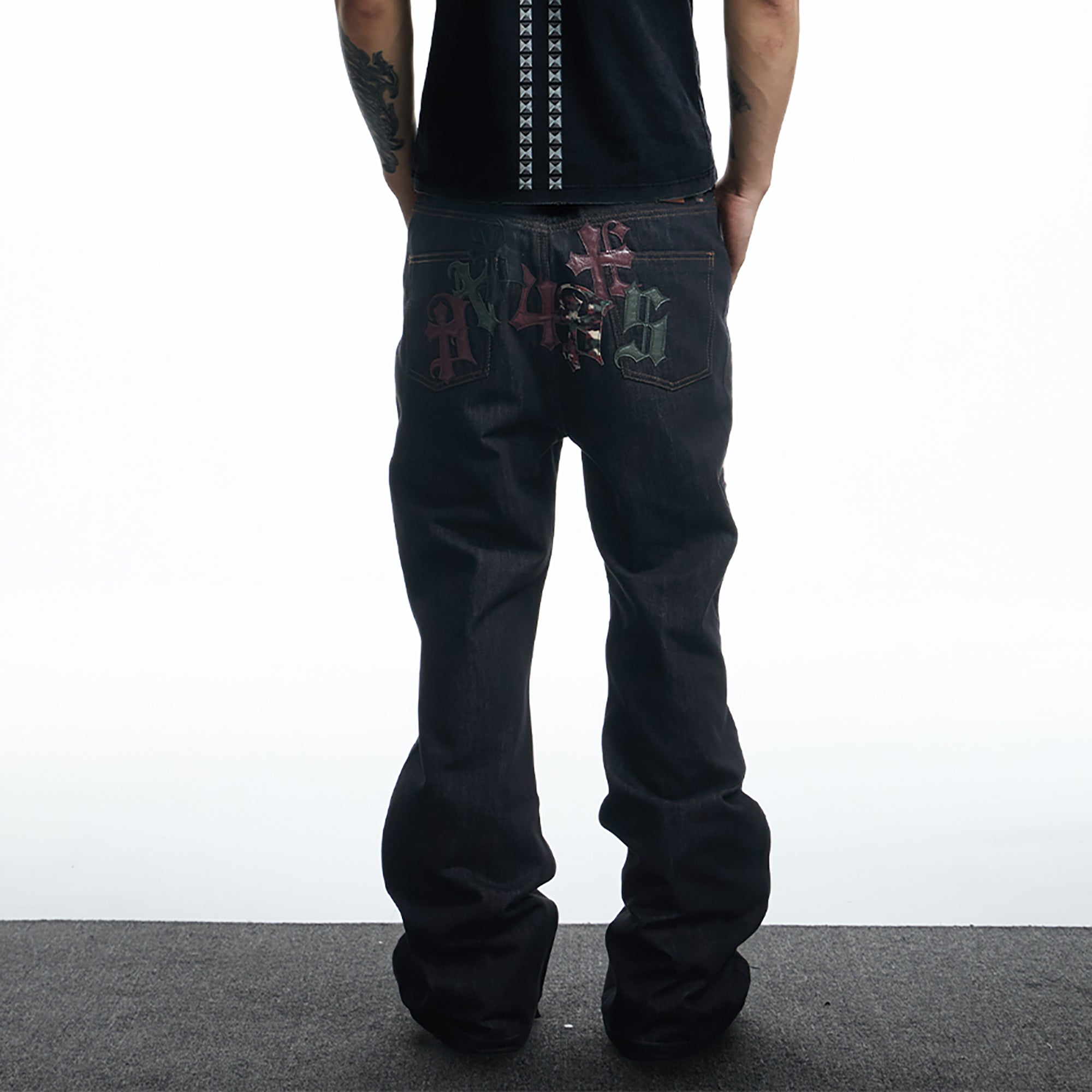 DND4DES Gothic Camo Patchwork Raw Denim, premium urban and streetwear designers apparel on PROJECTISR.com, DND4DES