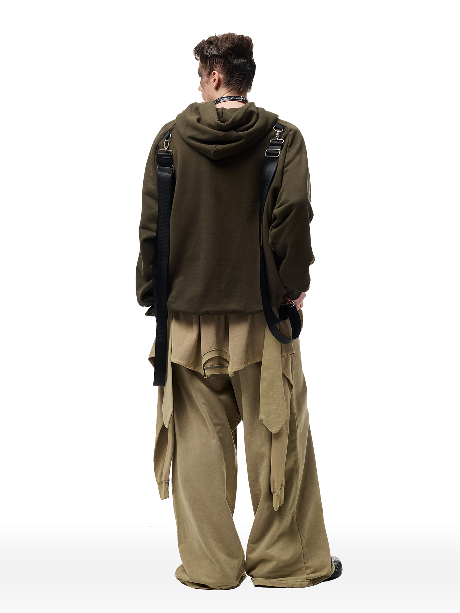 CYCYCY Layered Raw Edge Wide-Leg Sweatpants Khaki