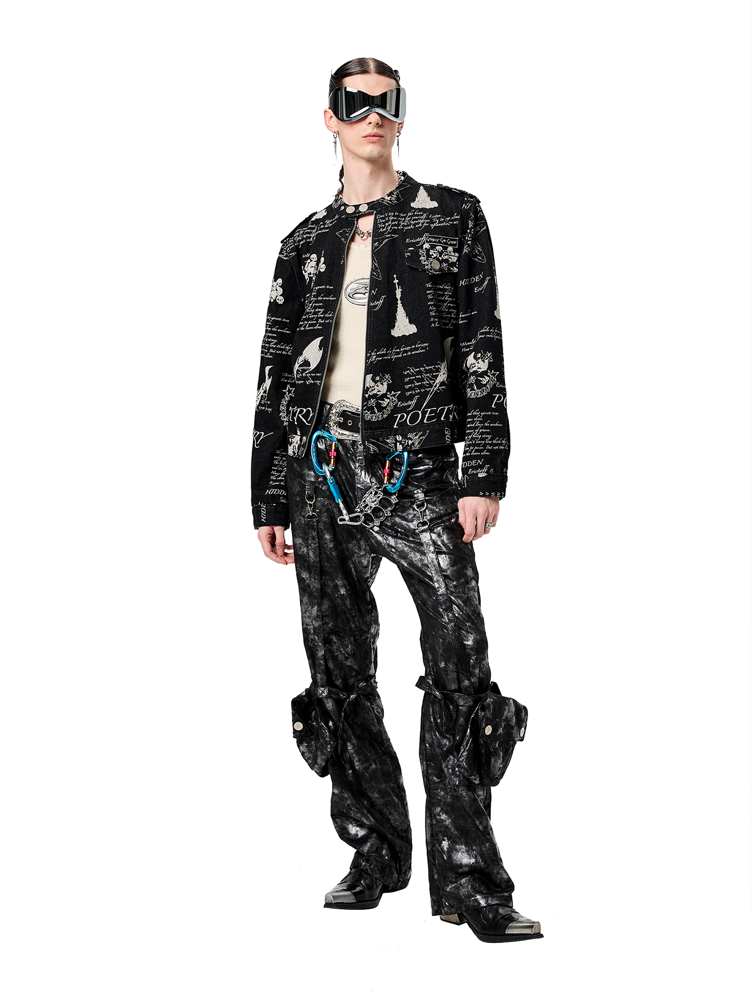 CYCYCY Punk Washed Graffiti Moto Denim Jacket