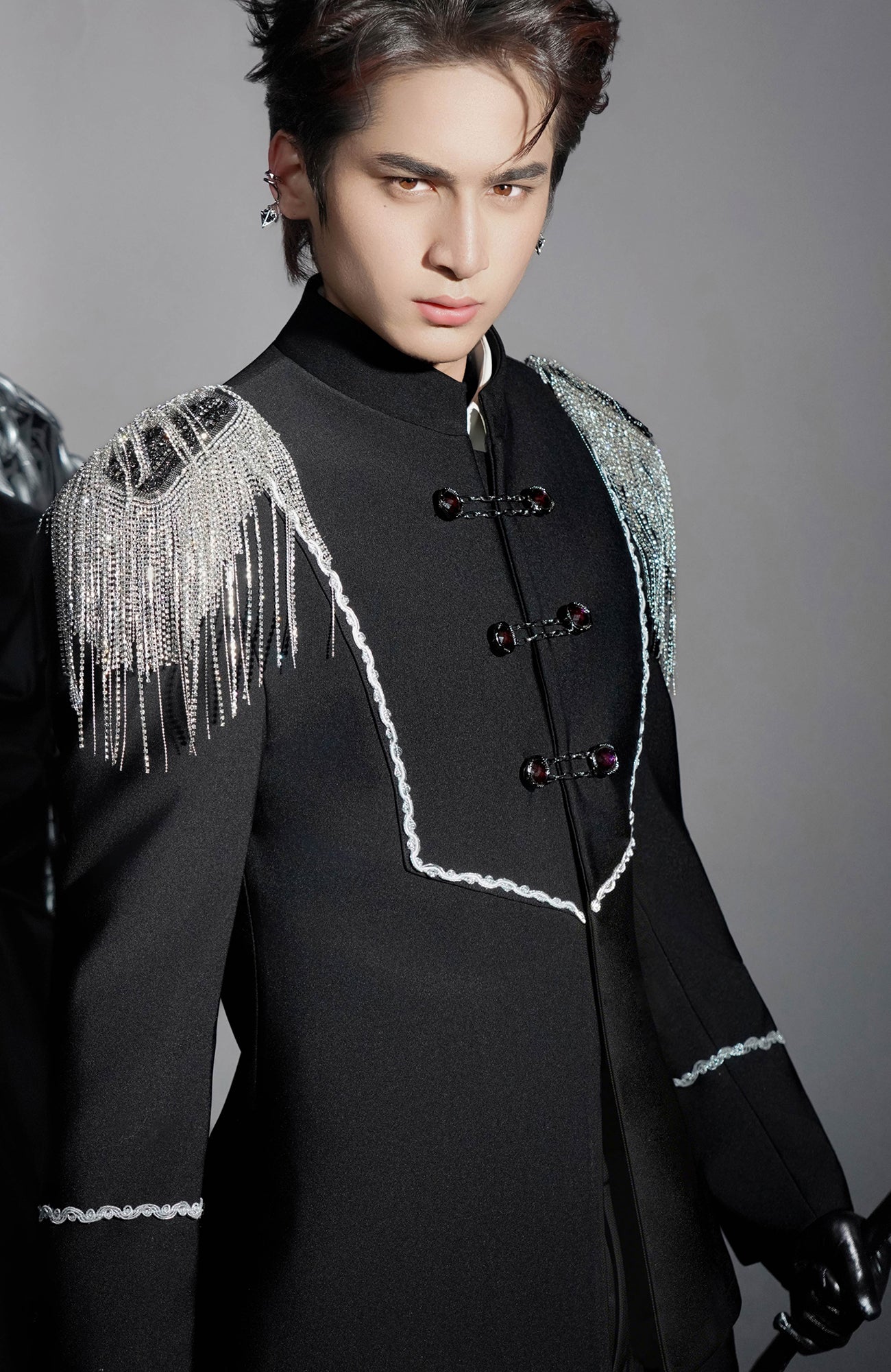 SHANG JIE Shoulder Epaulette Embellished Trim Blazer