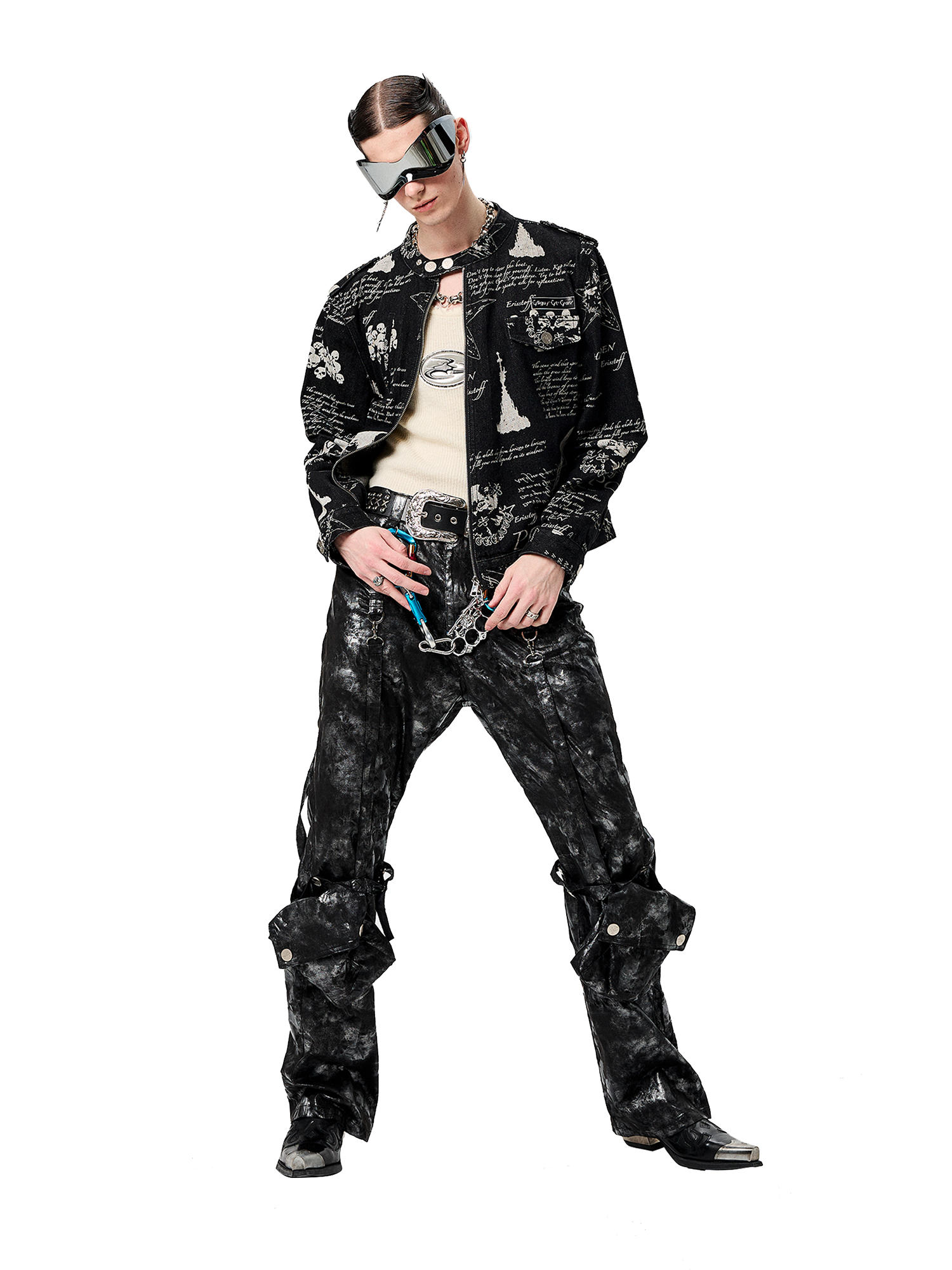 CYCYCY Punk Washed Graffiti Moto Denim Jacket