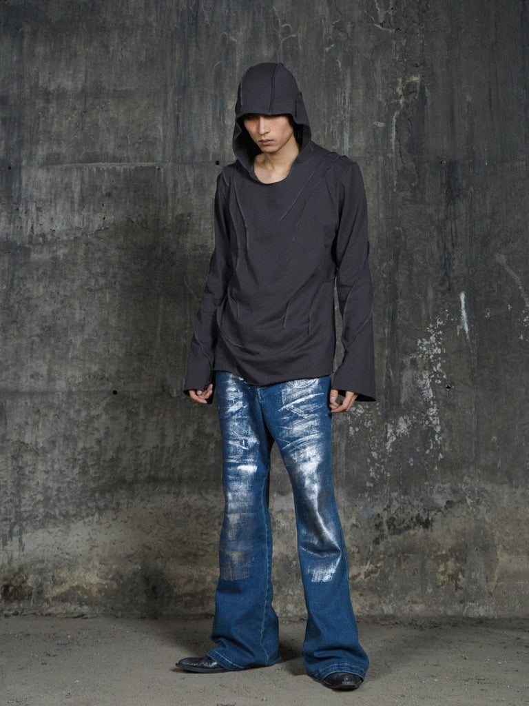DND4DES Silver Paint Flared Jeans, premium urban and streetwear designers apparel on PROJECTISR.com, DND4DES