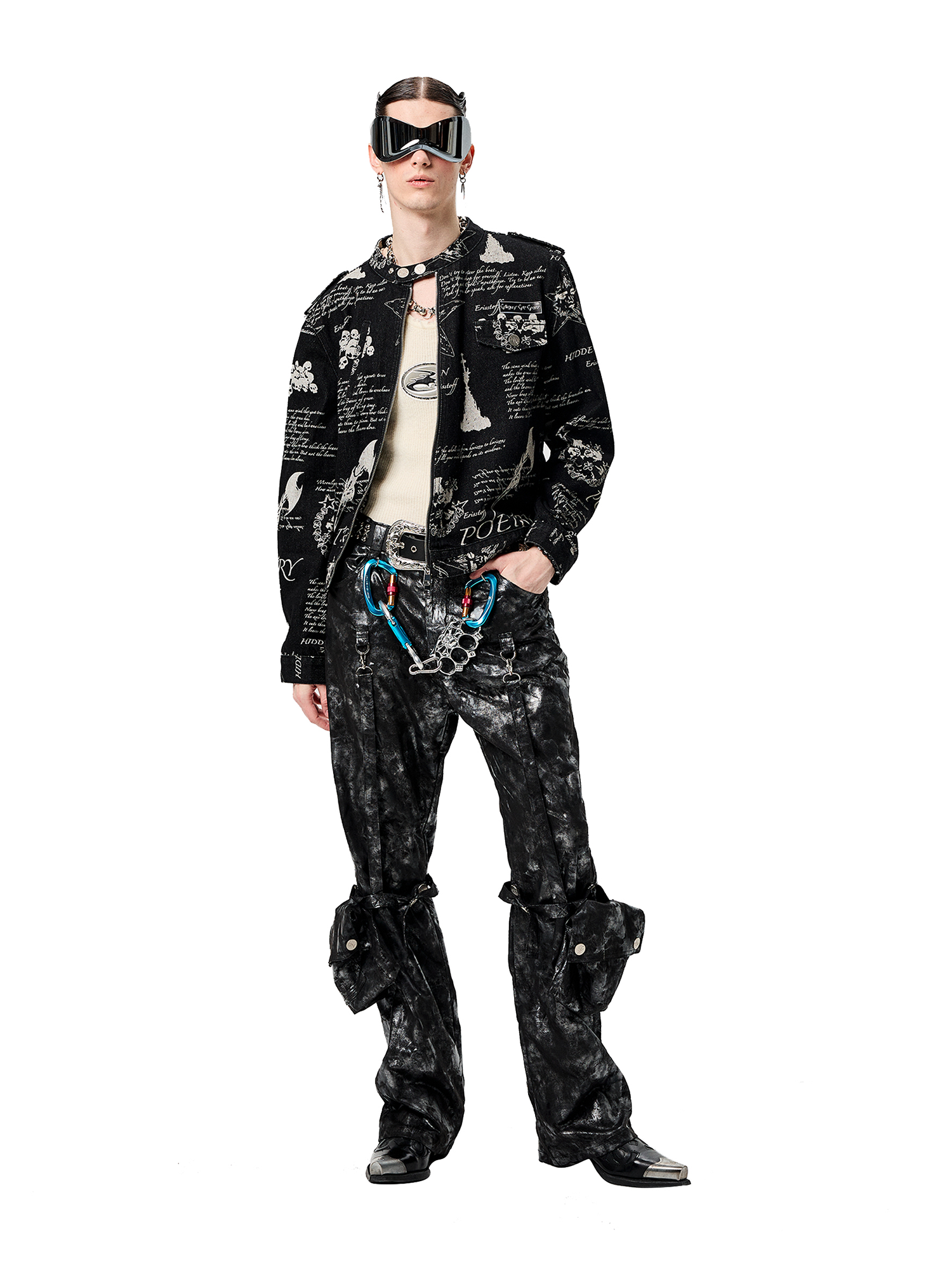 CYCYCY Punk Washed Graffiti Moto Denim Jacket