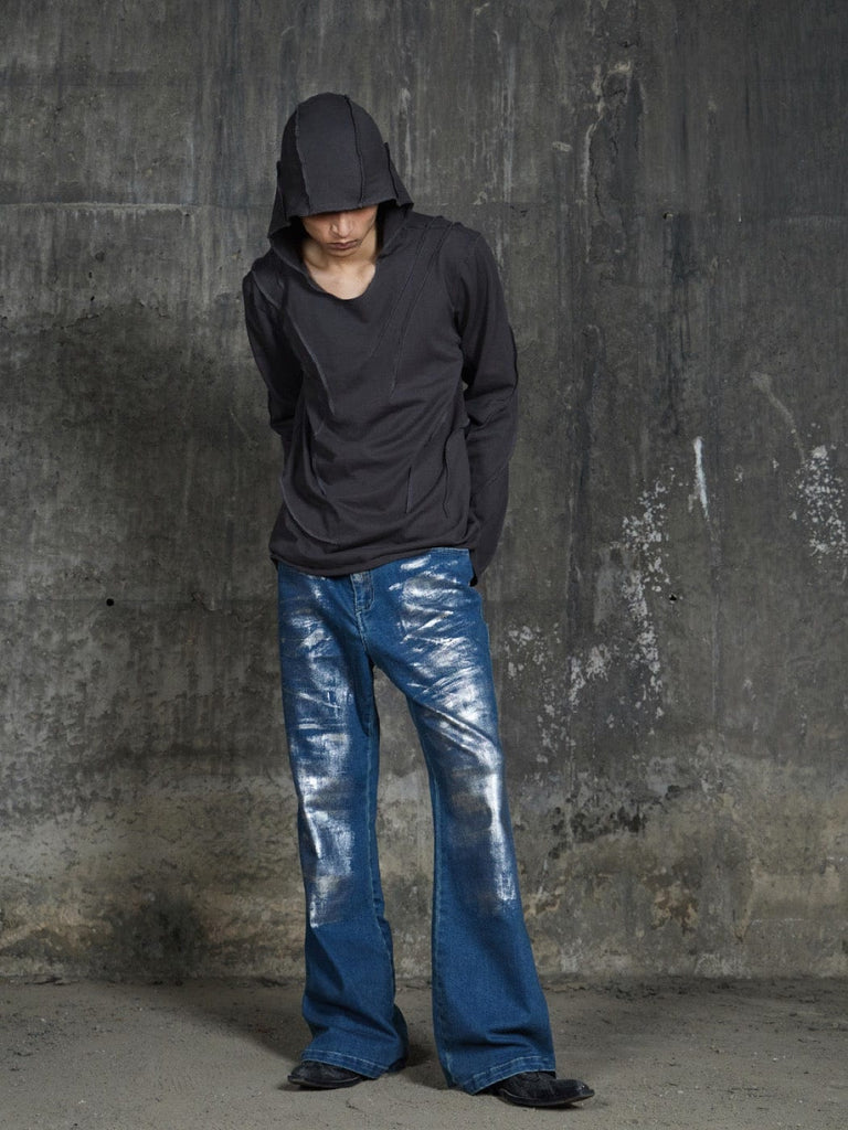 DND4DES Silver Paint Flared Jeans, premium urban and streetwear designers apparel on PROJECTISR.com, DND4DES