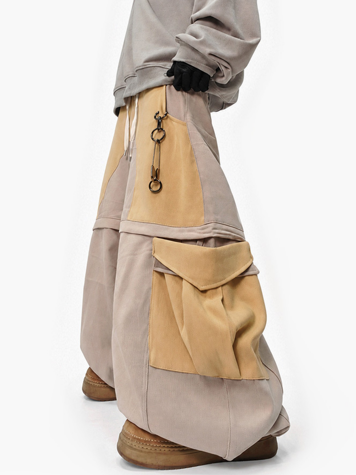 UUCSCC Spliced Large-Pocket Wide-Leg Curved Pants