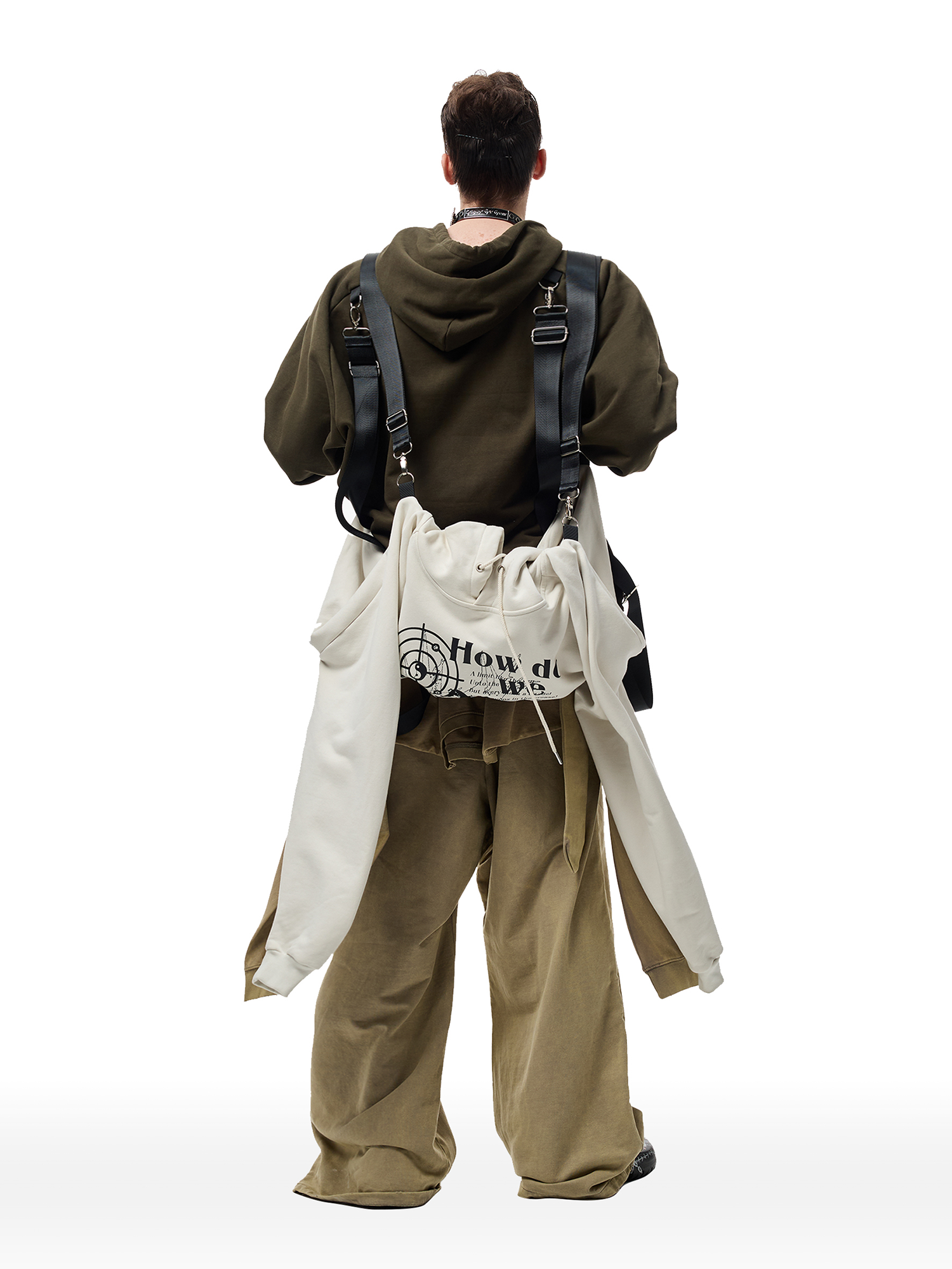 CYCYCY Layered Raw Edge Wide-Leg Sweatpants Khaki