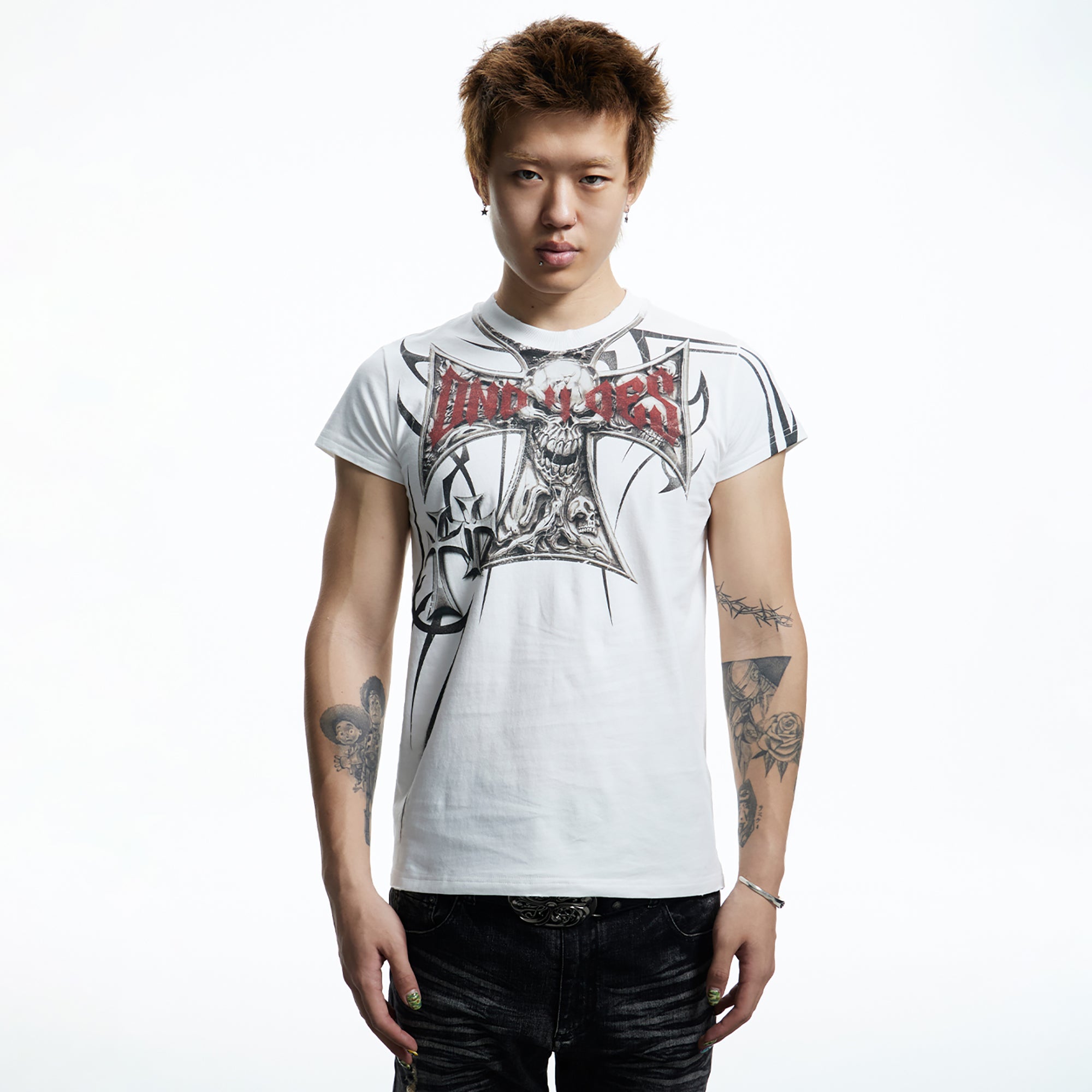 DND4DES Gothic Skull Cross Graphic T-Shirt, premium urban and streetwear designers apparel on PROJECTISR.com, DND4DES