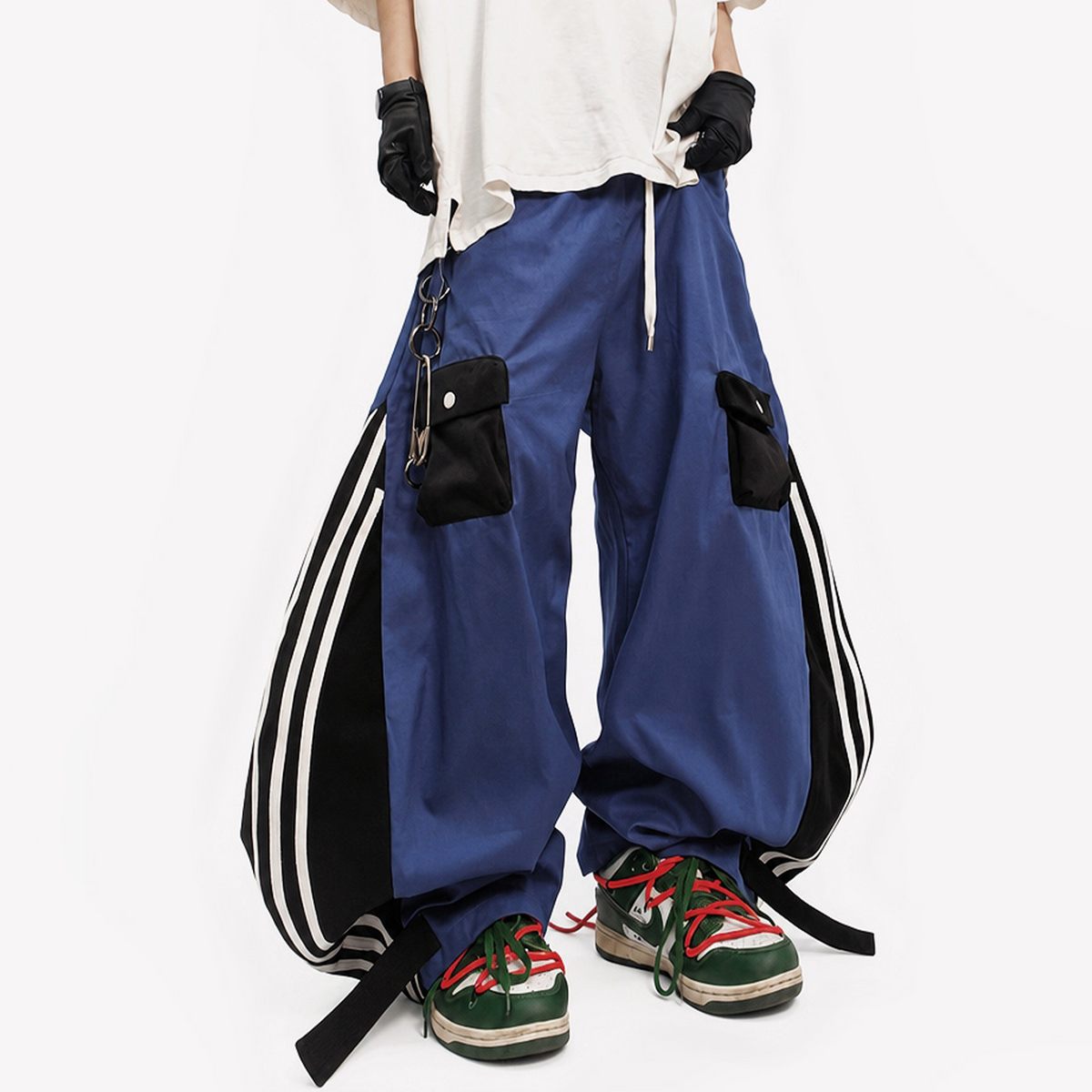 UUCSCC Striped Spliced Wide-Leg Drawstring Track Pants