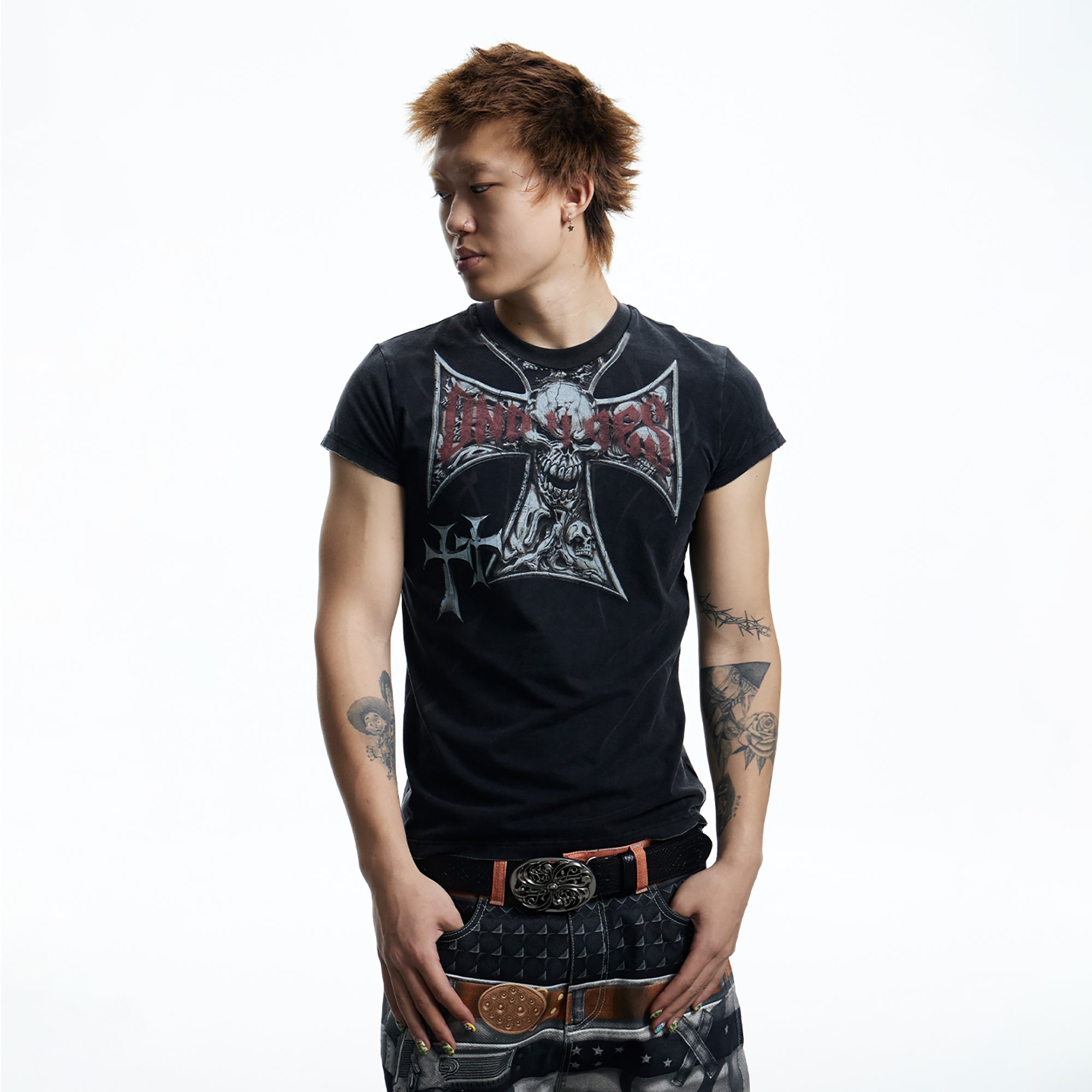 DND4DES Gothic Skull Cross Graphic T-Shirt, premium urban and streetwear designers apparel on PROJECTISR.com, DND4DES