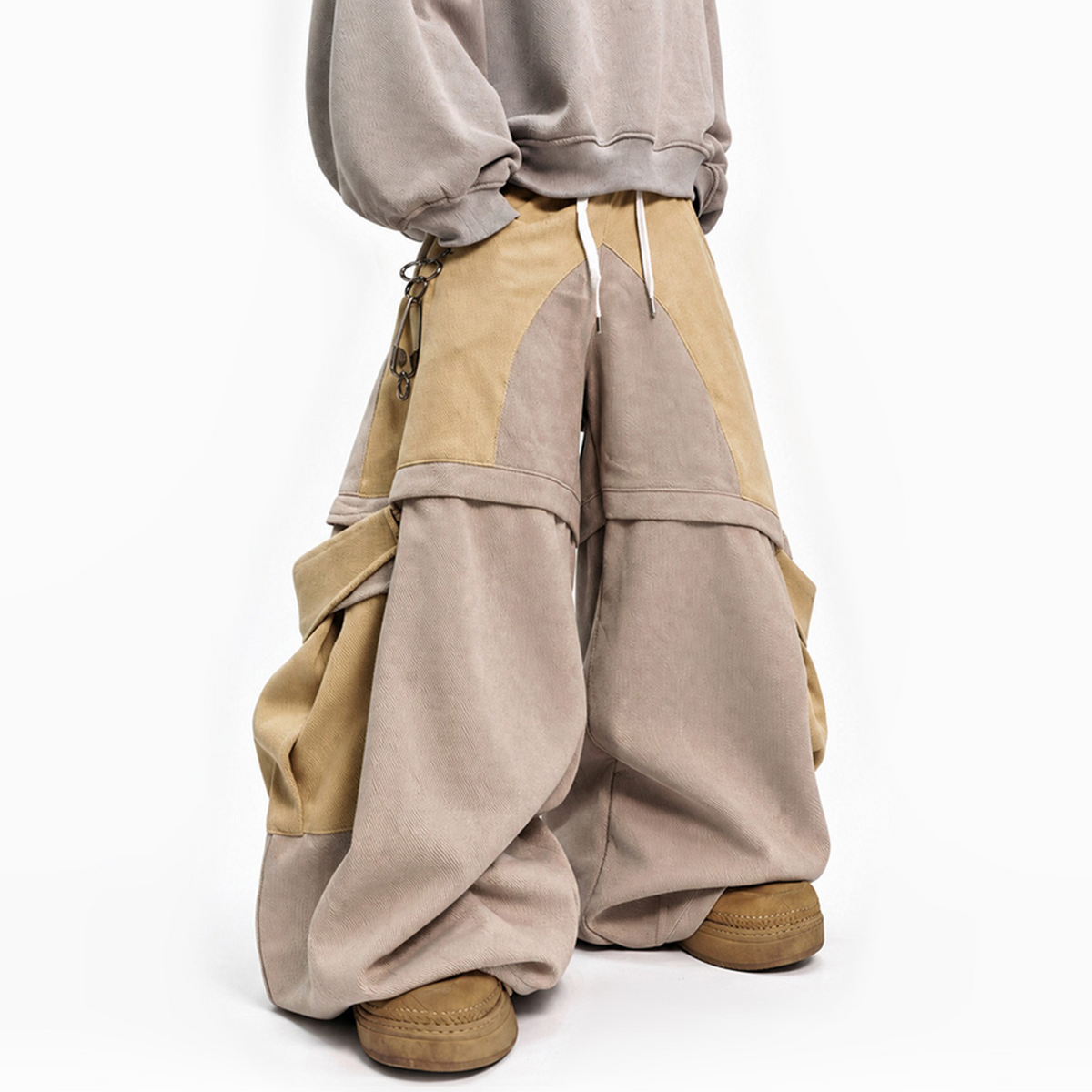 UUCSCC Spliced Large-Pocket Wide-Leg Curved Pants