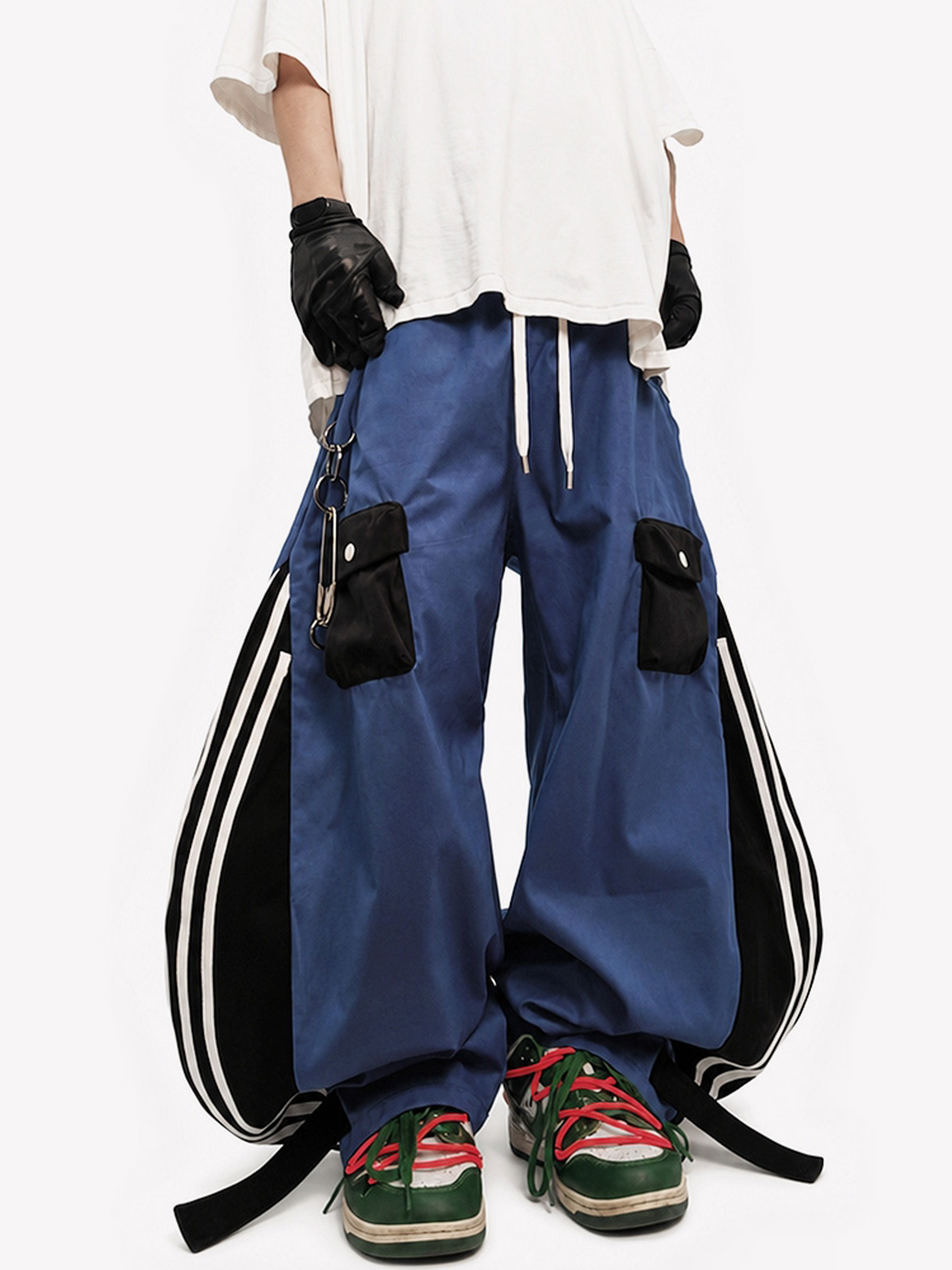 UUCSCC Striped Spliced Wide-Leg Drawstring Track Pants