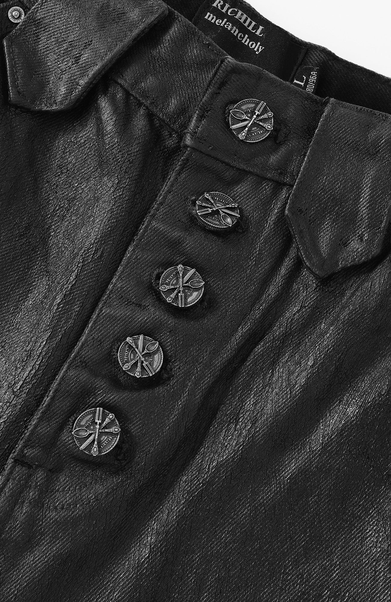 RICHILL Cracked Coated Flared Denim Pants, premium urban and streetwear designers apparel on PROJECTISR.com, RICHILL