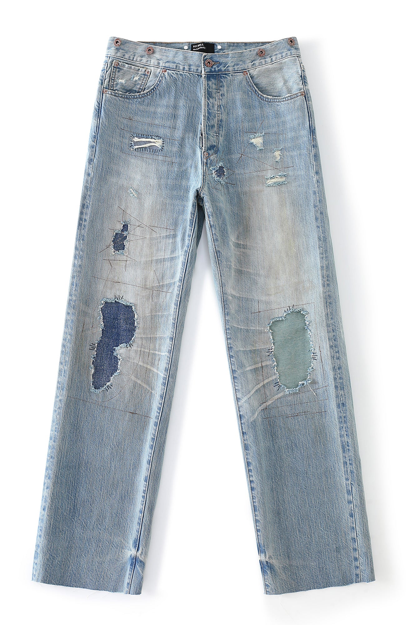 RICHILL Distressed Paneled Washed Straight-Leg Jeans, premium urban and streetwear designers apparel on PROJECTISR.com, RICHILL