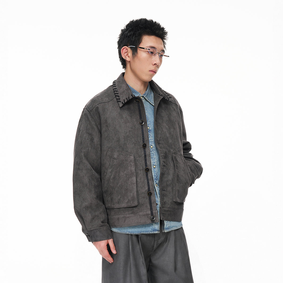 BOTANICA Retro Faux Suede Flap-Pocket Biker Jacket