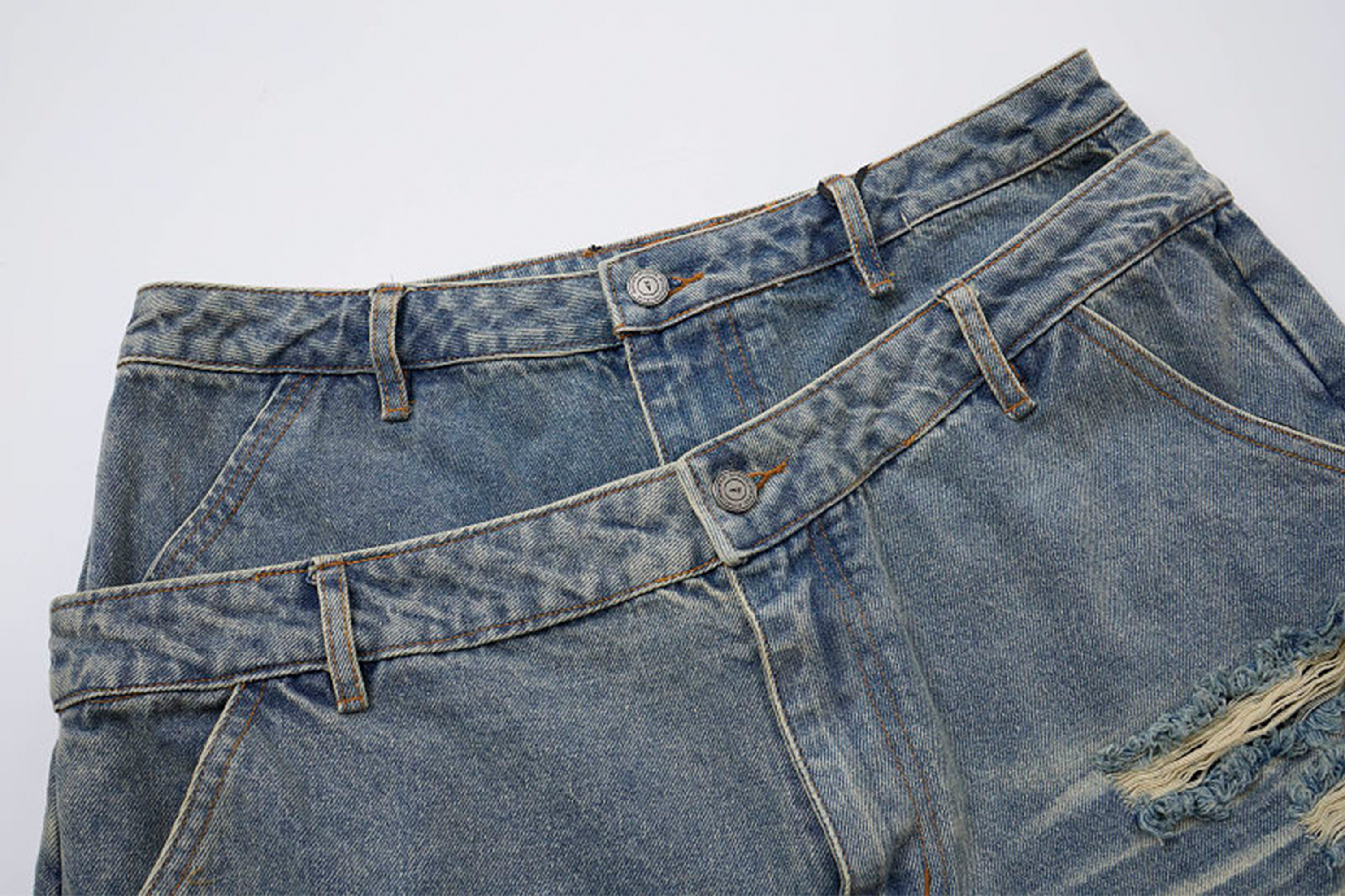 CLP Distressed Double-Waist Denim Shorts