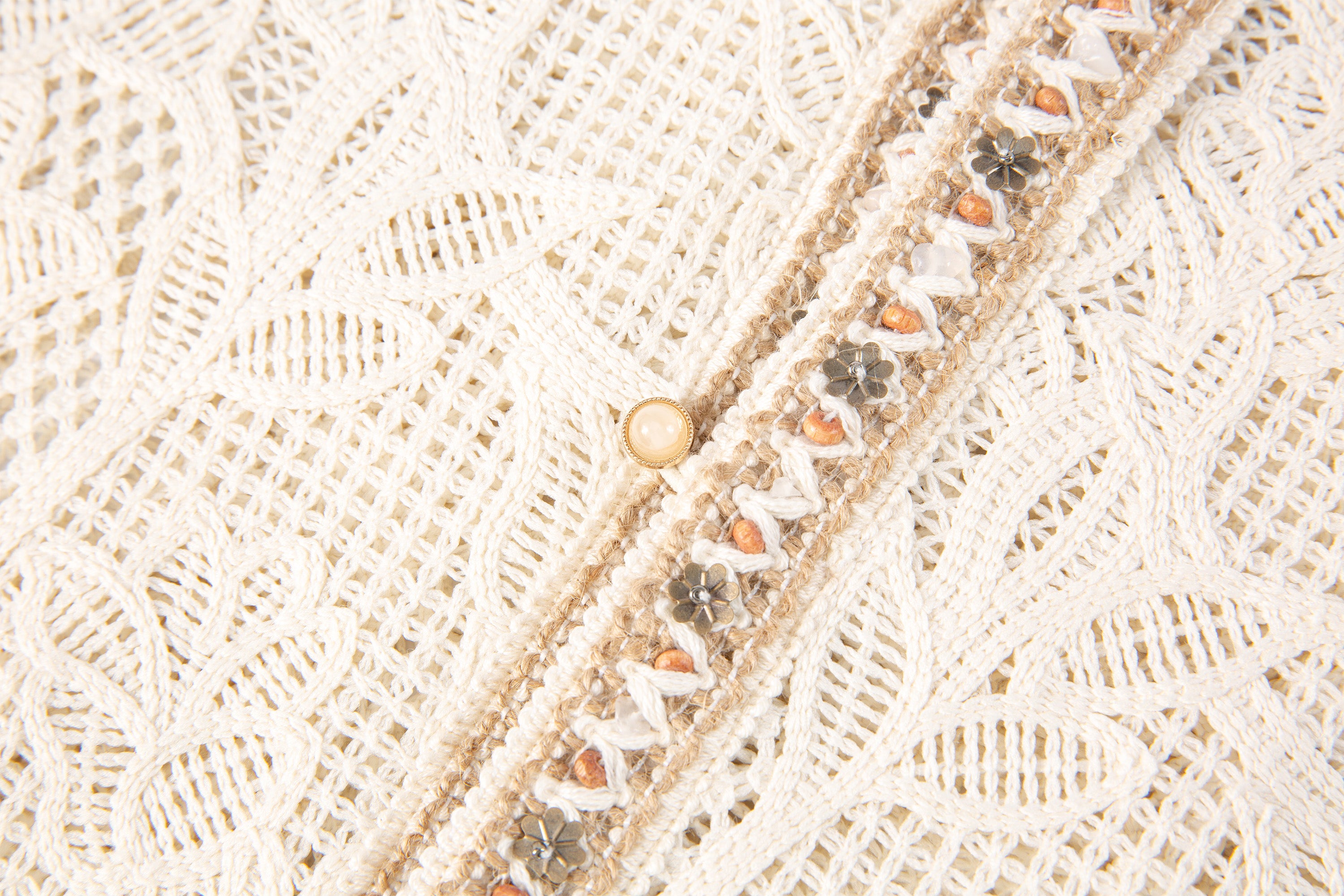 TUIMU Beaded Trim Open-Knit Jacquard Half Shirt, premium urban and streetwear designers apparel on PROJECTISR.com, TUIMU