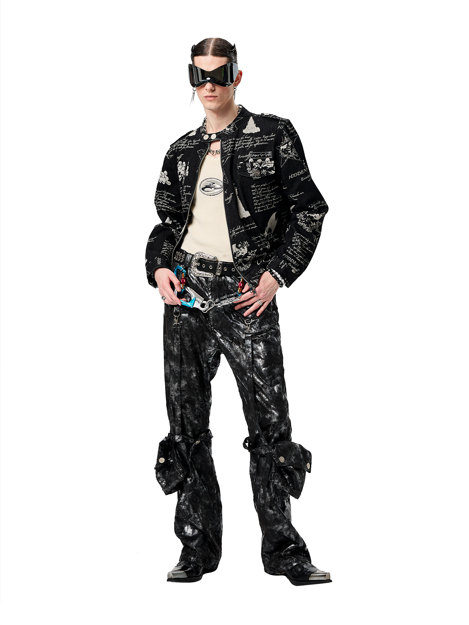 CYCYCY Punk Washed Graffiti Moto Denim Jacket