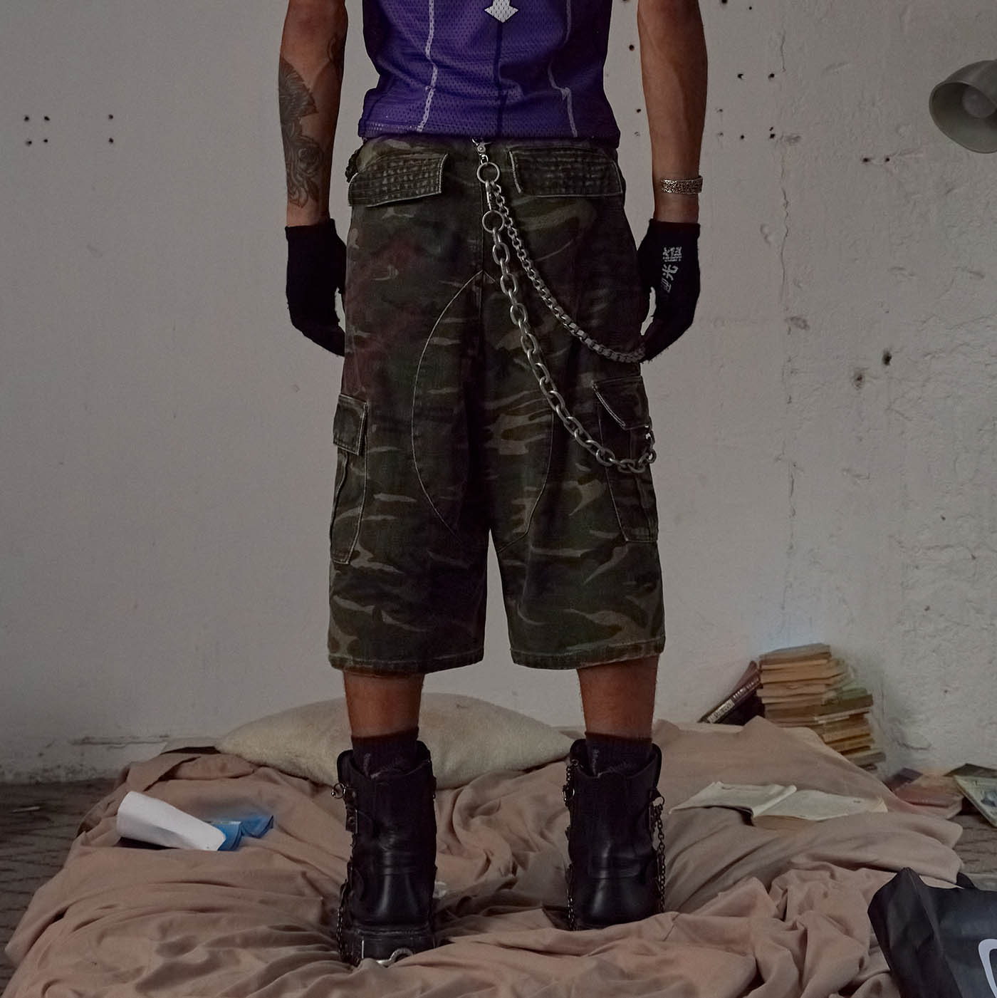 DND4DES Camo Big-Pocket Graffiti Cargo Shorts, premium urban and streetwear designers apparel on PROJECTISR.com, DND4DES