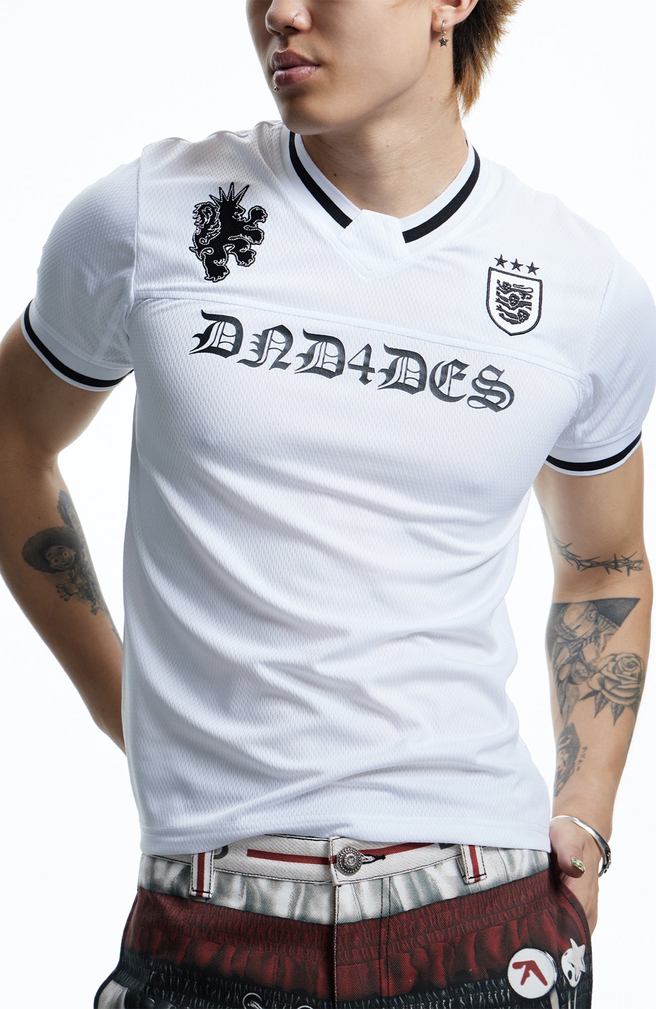 DND4DES Gothic Letter V-Neck Jersey T-Shirt, premium urban and streetwear designers apparel on PROJECTISR.com, DND4DES
