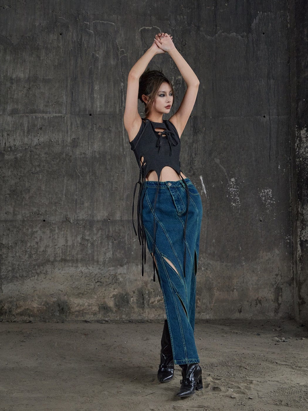 DND4DES Deconstructed Cutout Denim Skirt, premium urban and streetwear designers apparel on PROJECTISR.com, DND4DES