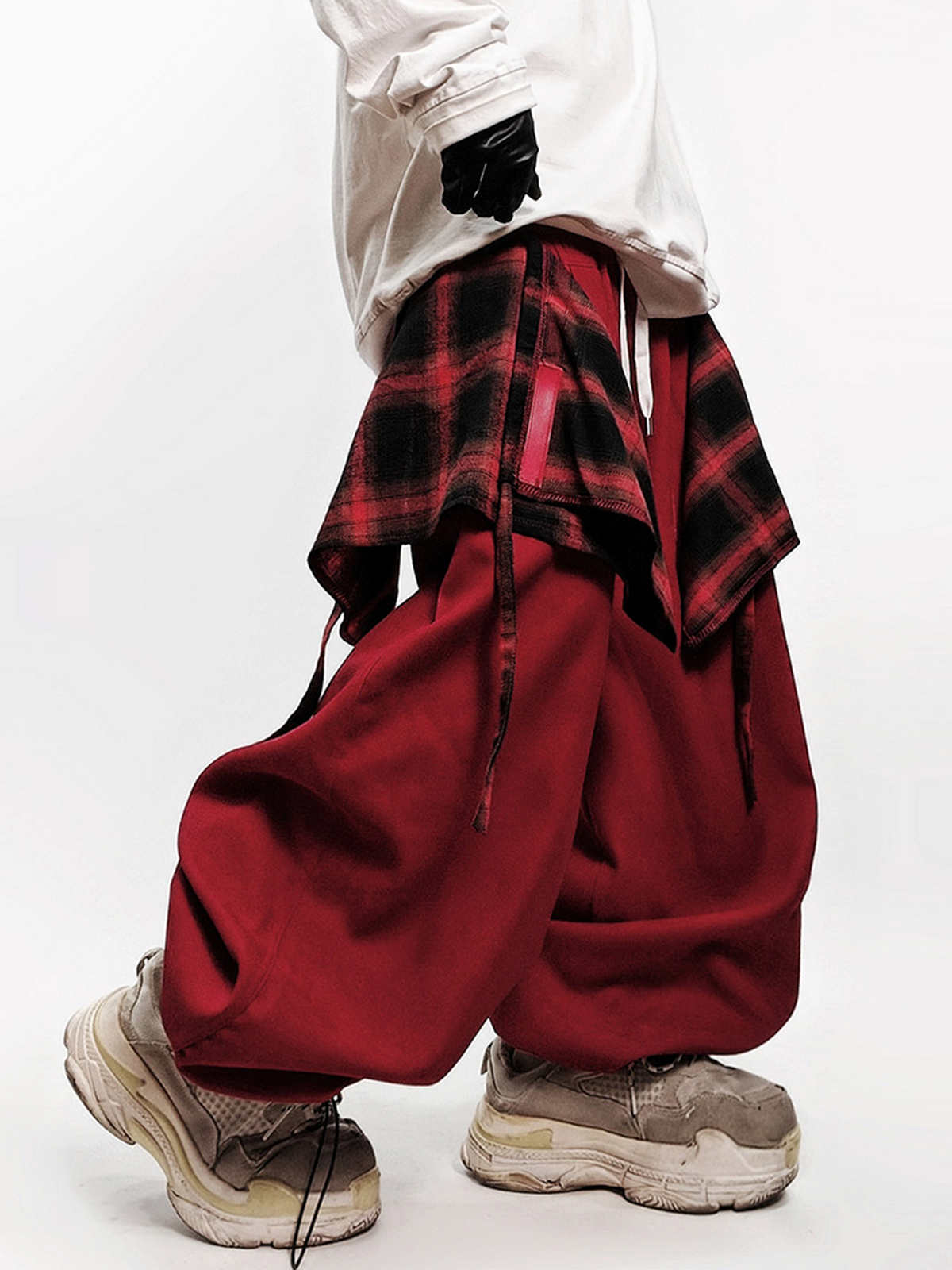 UUCSCC Layered Plaid Wide-Leg Jogger Pants