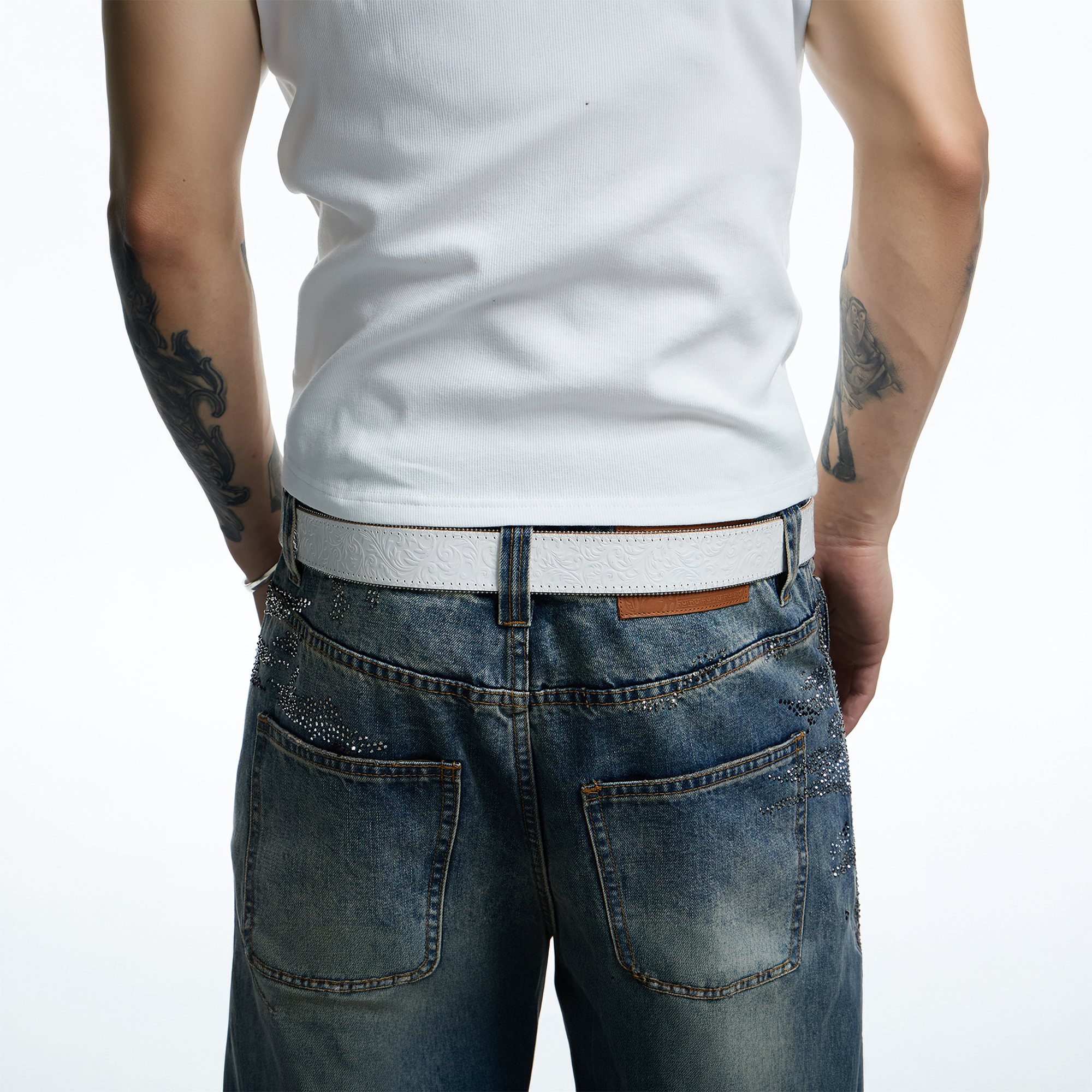 DND4DES Star Buckle Embossed Leather Belt, premium urban and streetwear designers apparel on PROJECTISR.com, DND4DES