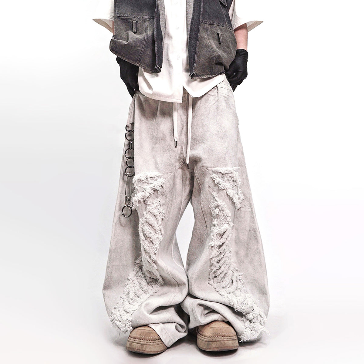 UUCSCC Mud-Dyed Distressed Straight-Leg Jeans