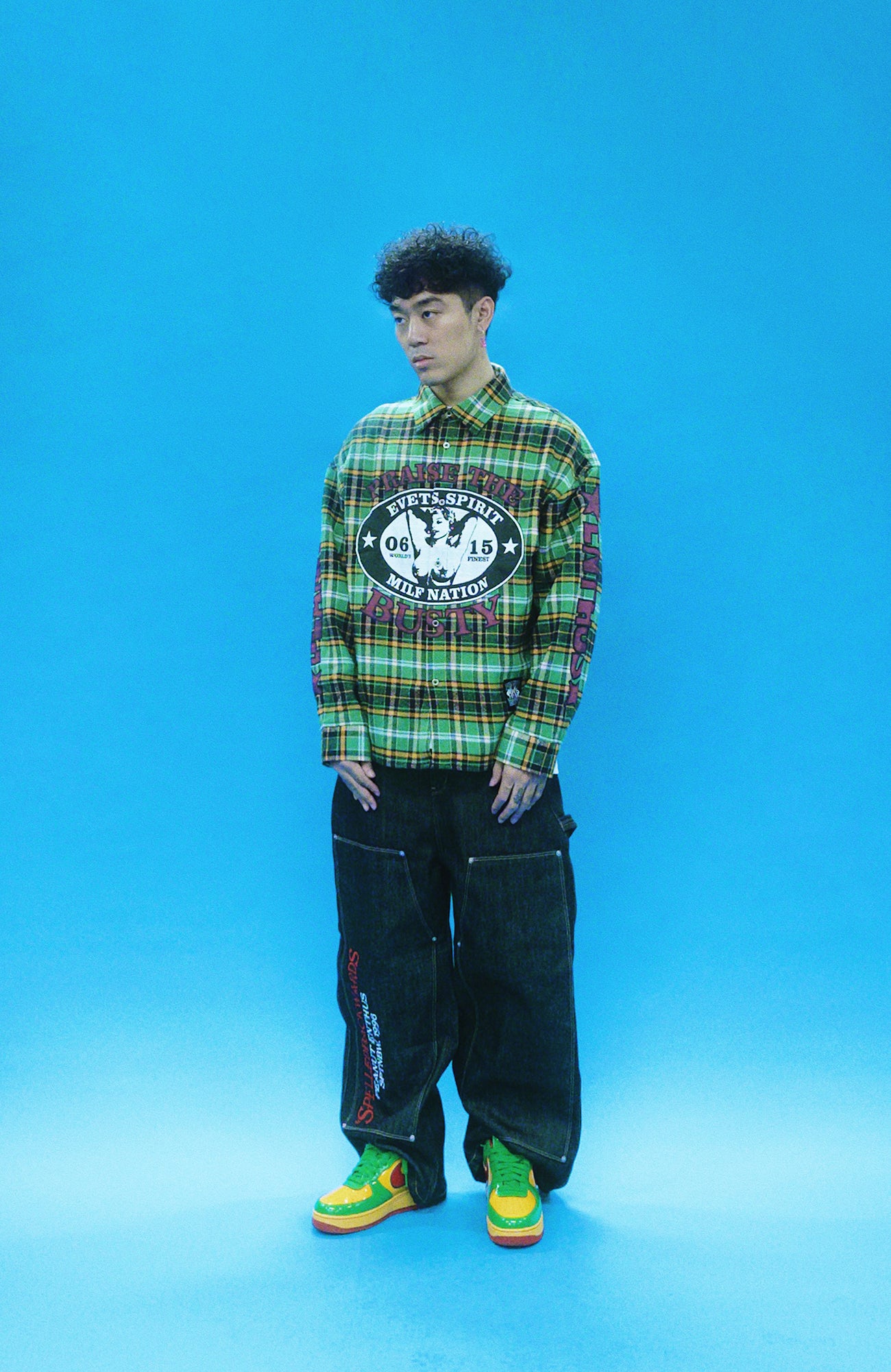 EVETS Colorblock Plaid Graphic Shirt, premium urban and streetwear designers apparel on PROJECTISR.com, EVETS
