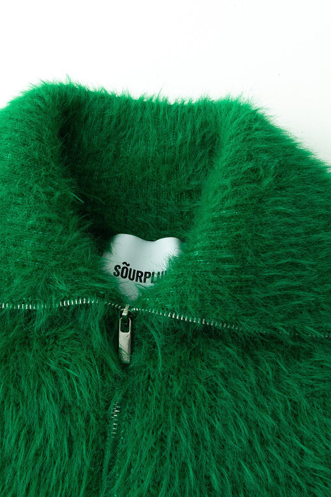 SOURPLUM Faux Fur Half Zip Sweater Avocado, premium urban and streetwear designers apparel on PROJECTISR.com, SOURPLUM
