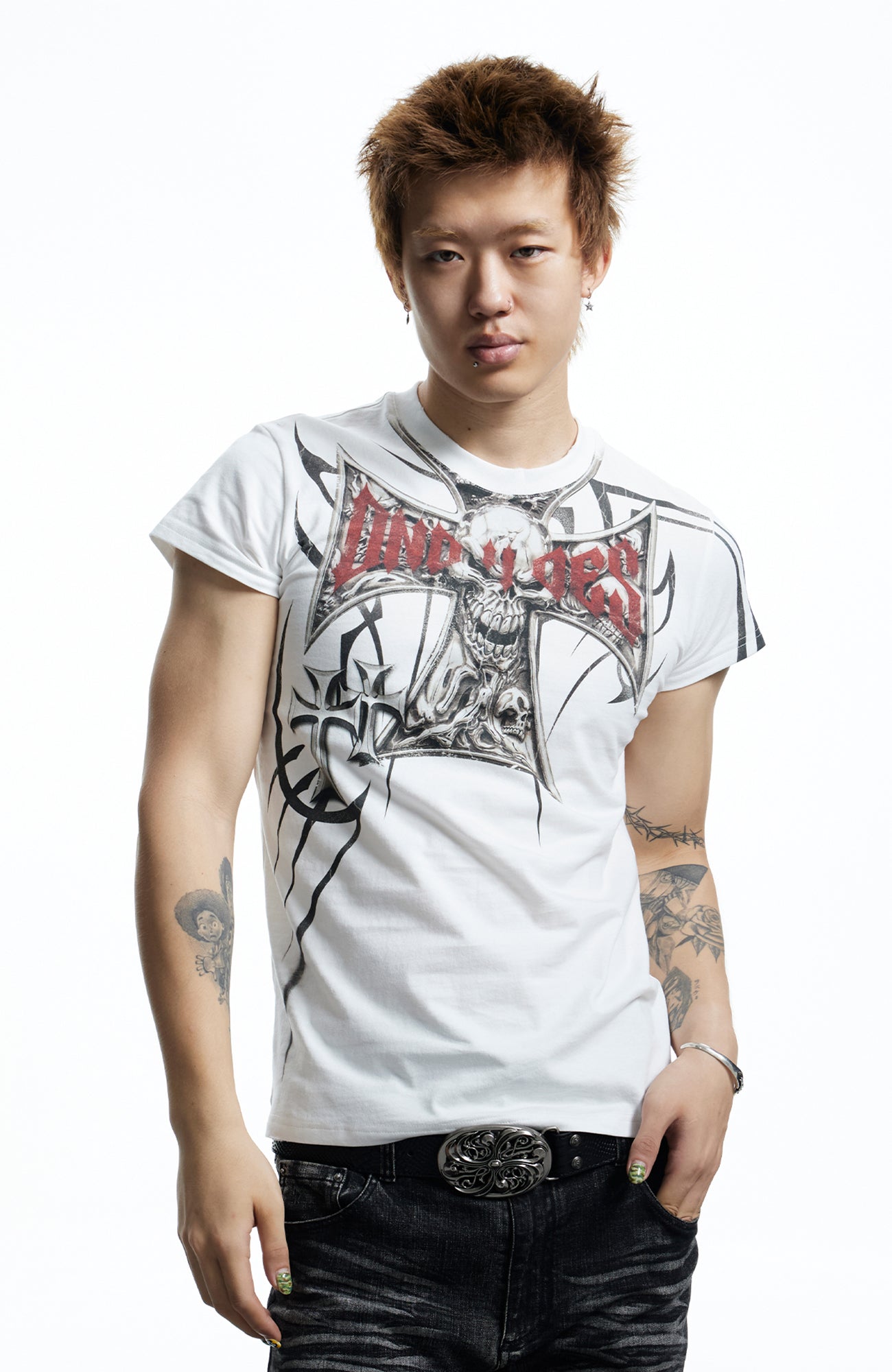 DND4DES Gothic Skull Cross Graphic T-Shirt, premium urban and streetwear designers apparel on PROJECTISR.com, DND4DES