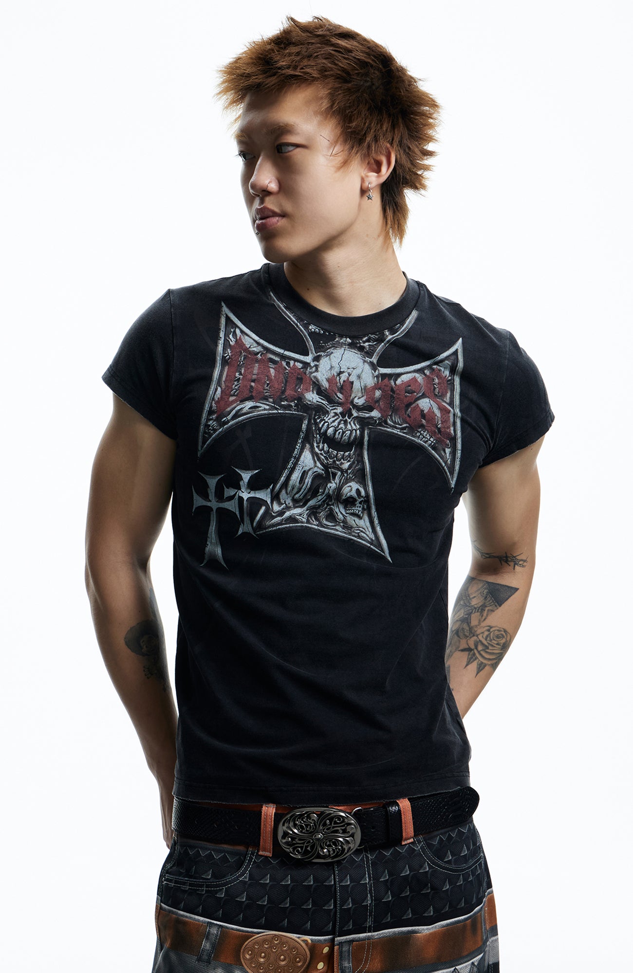 DND4DES Gothic Skull Cross Graphic T-Shirt, premium urban and streetwear designers apparel on PROJECTISR.com, DND4DES