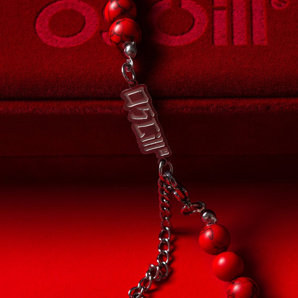 OSCILL Red Turquoise Beads Logo Necklace, premium urban and streetwear designers apparel on PROJECTISR.com, OSCILL