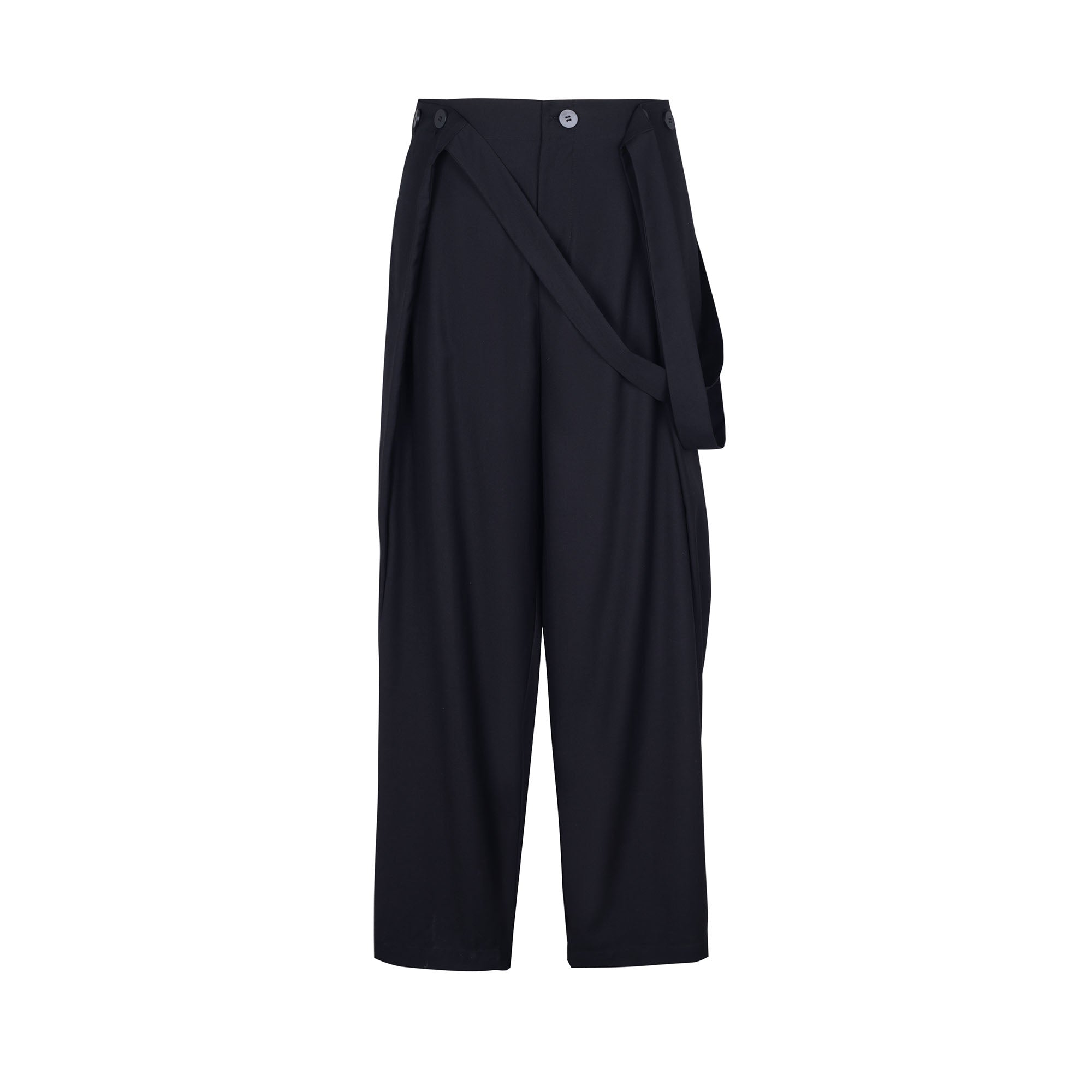 TUIMU Asymmetrical Wrap Pleated Wide-Leg Trousers, premium urban and streetwear designers apparel on PROJECTISR.com, TUIMU