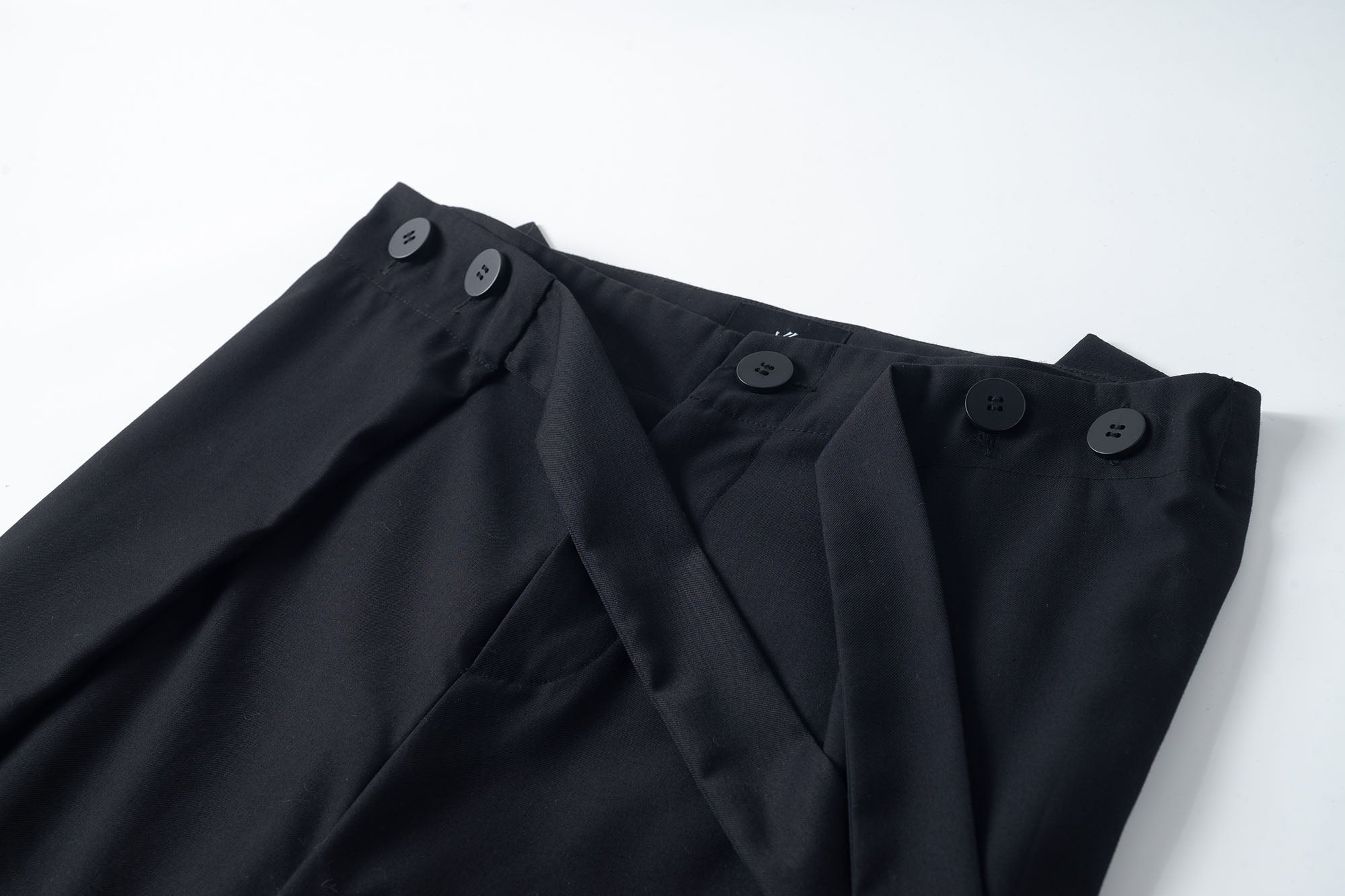 TUIMU Asymmetrical Wrap Pleated Wide-Leg Trousers, premium urban and streetwear designers apparel on PROJECTISR.com, TUIMU