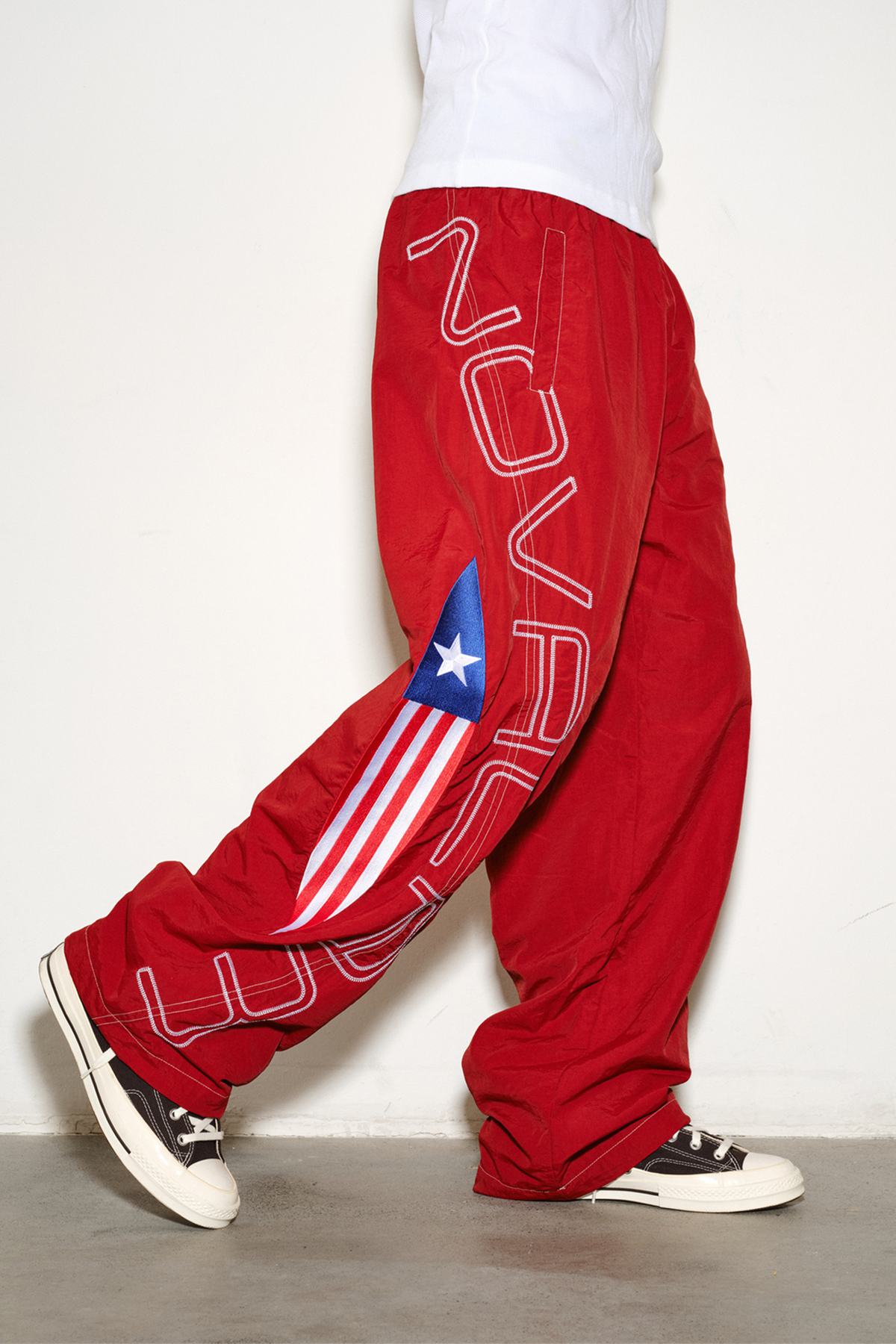 NOVACAM Retro Embroidered Nylon Windbreaker Pants