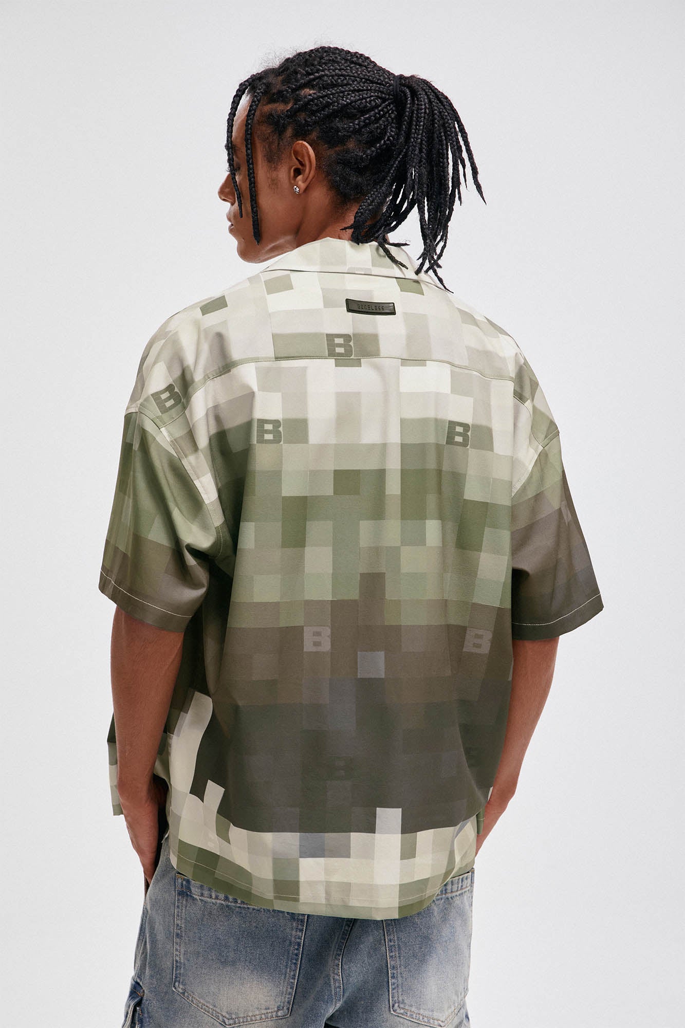 BONELESS Pixelated Camo Cuban Half Shirt