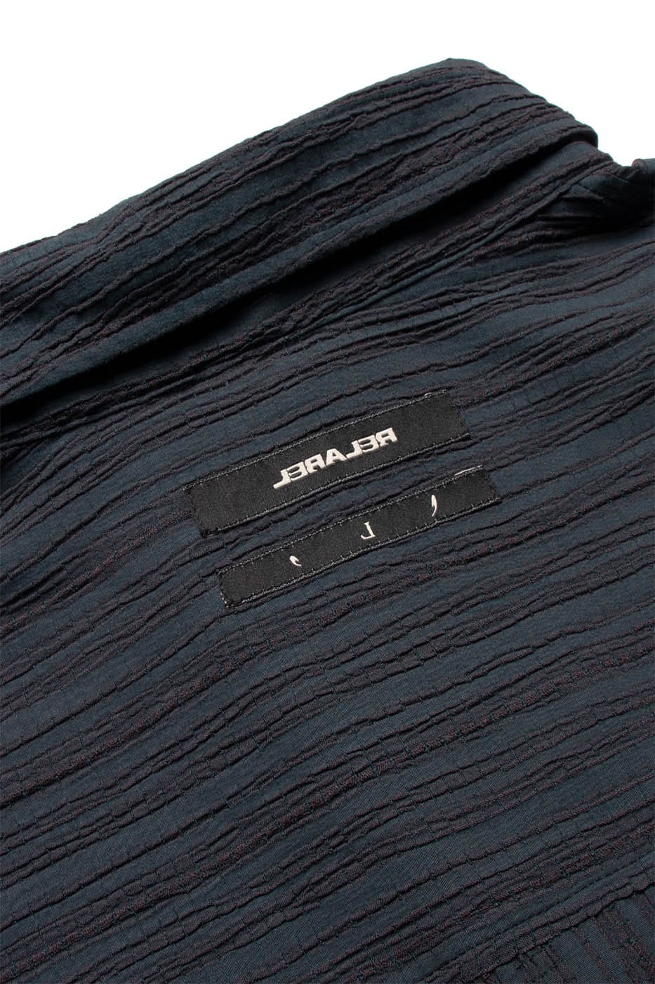 RELABEL Double-Pocket Wrinkle-Textured Striped Half Shirt, premium urban and streetwear designers apparel on PROJECTISR.com, RELABEL