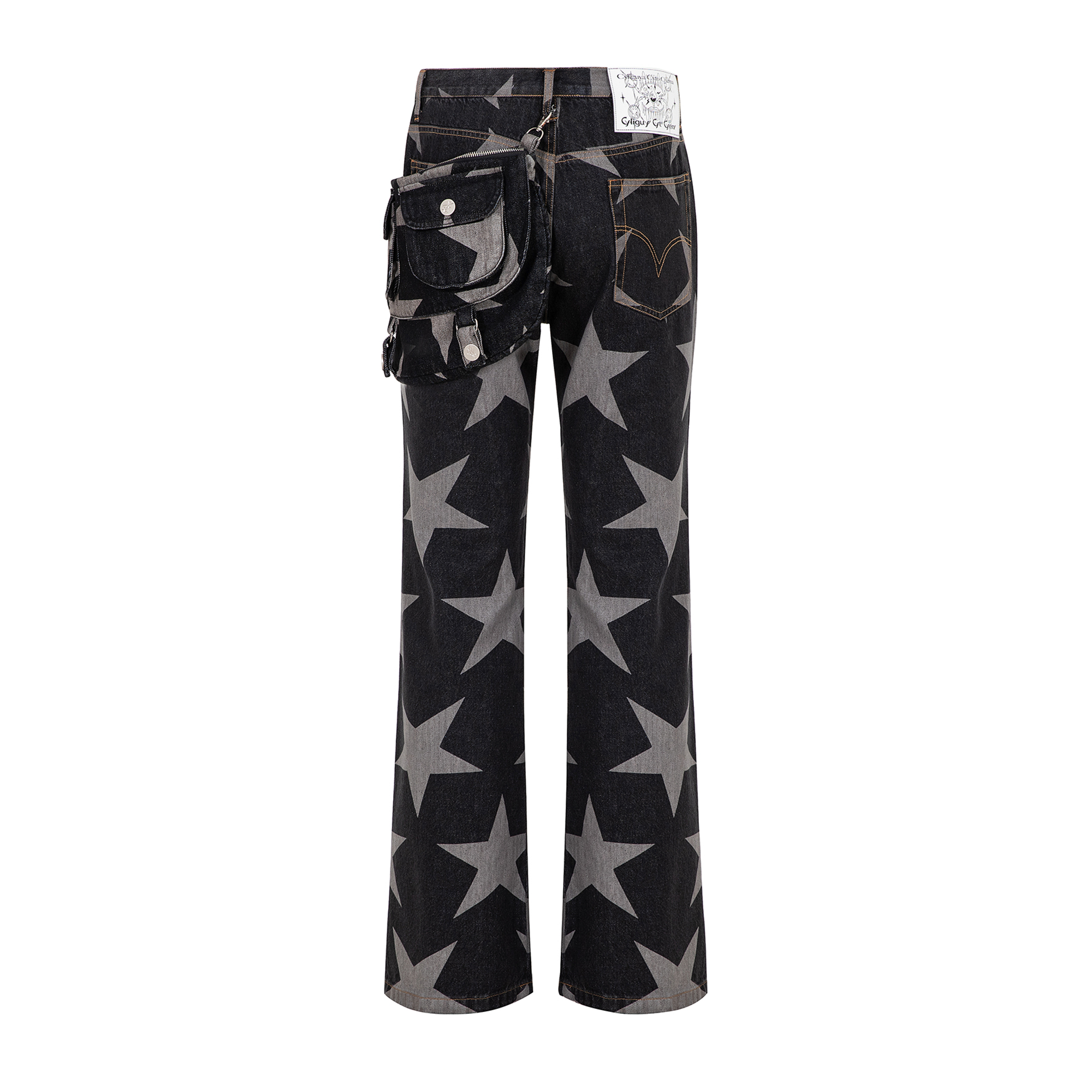 CYCYCY Punk Washed Star Full-Print Flared Jeans