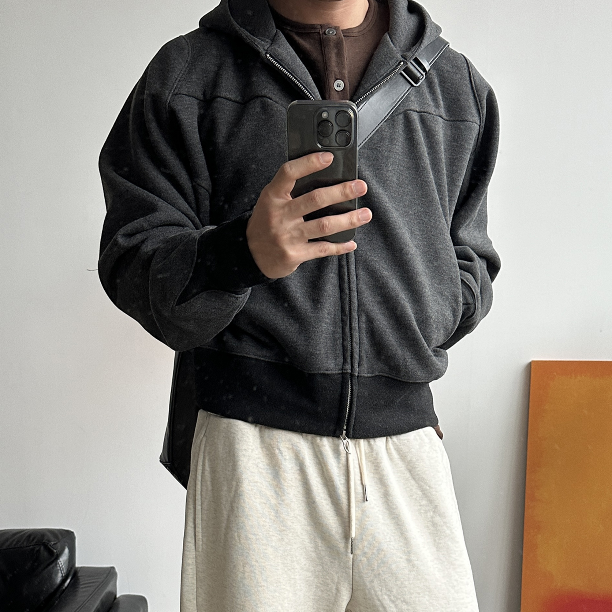 ESAIAS Wool Blend Panel Boxy Hooded Jacket