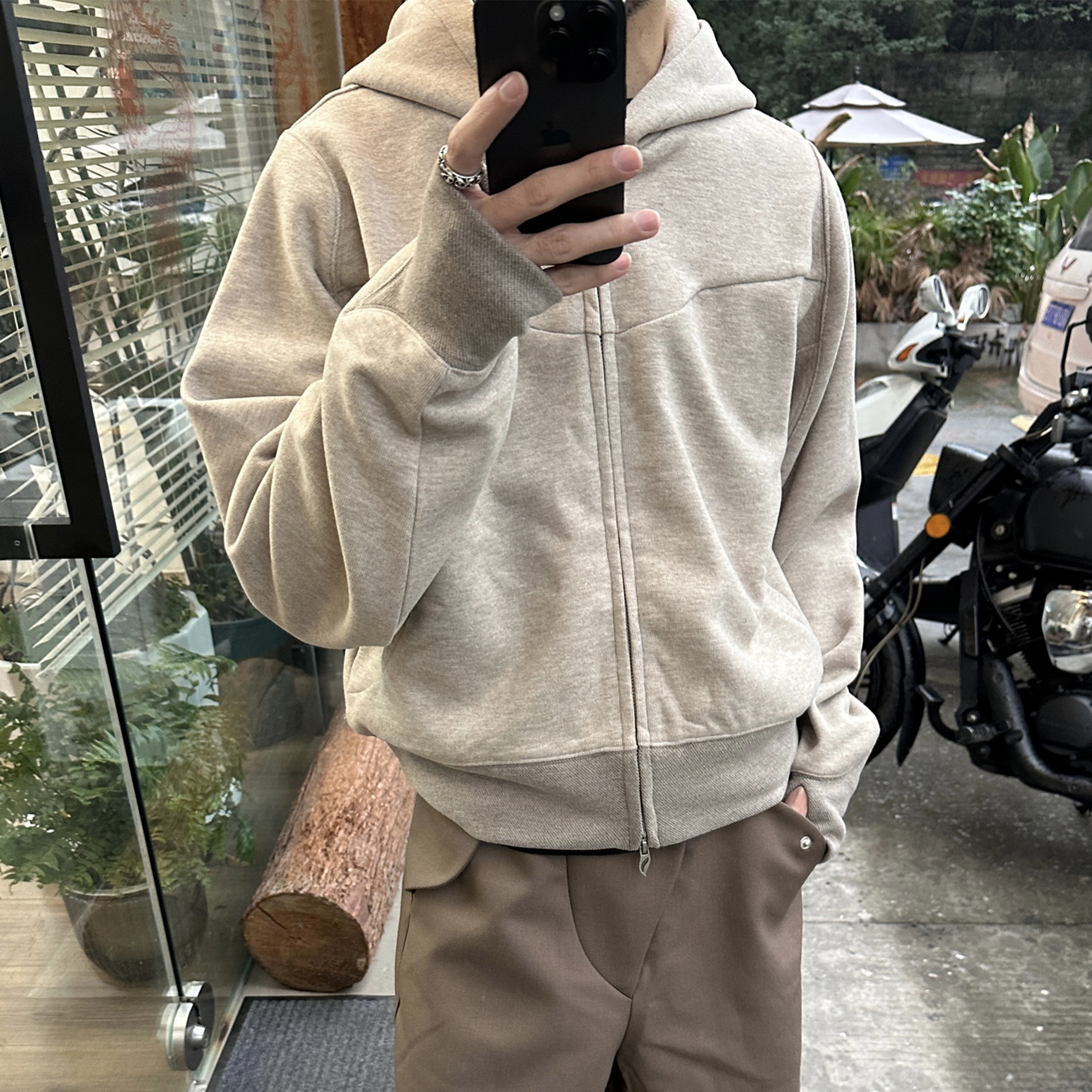 ESAIAS Wool Blend Panel Boxy Hooded Jacket